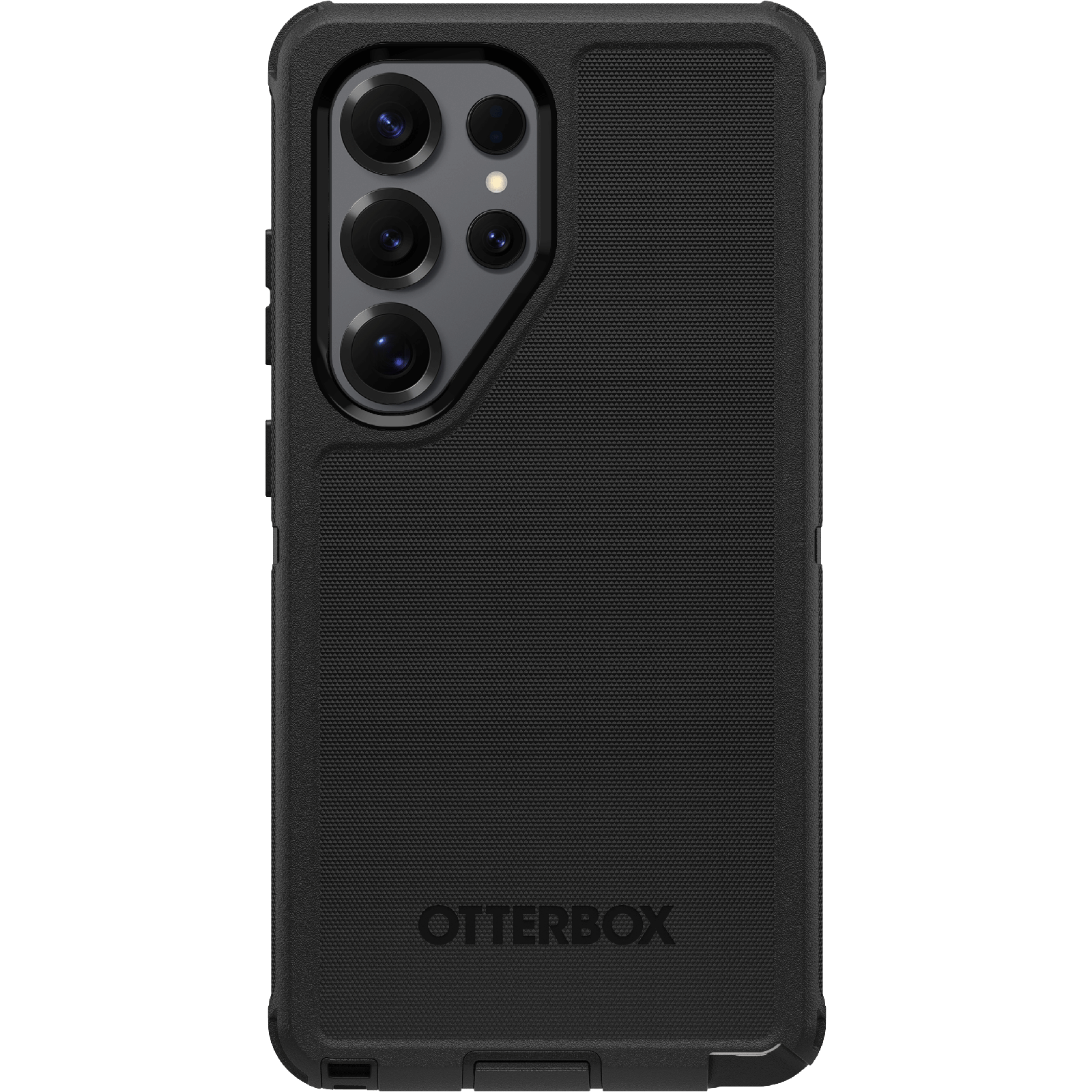 Fekete telefontok tripla kamerával és Otterbox logóval. Robusztus design.