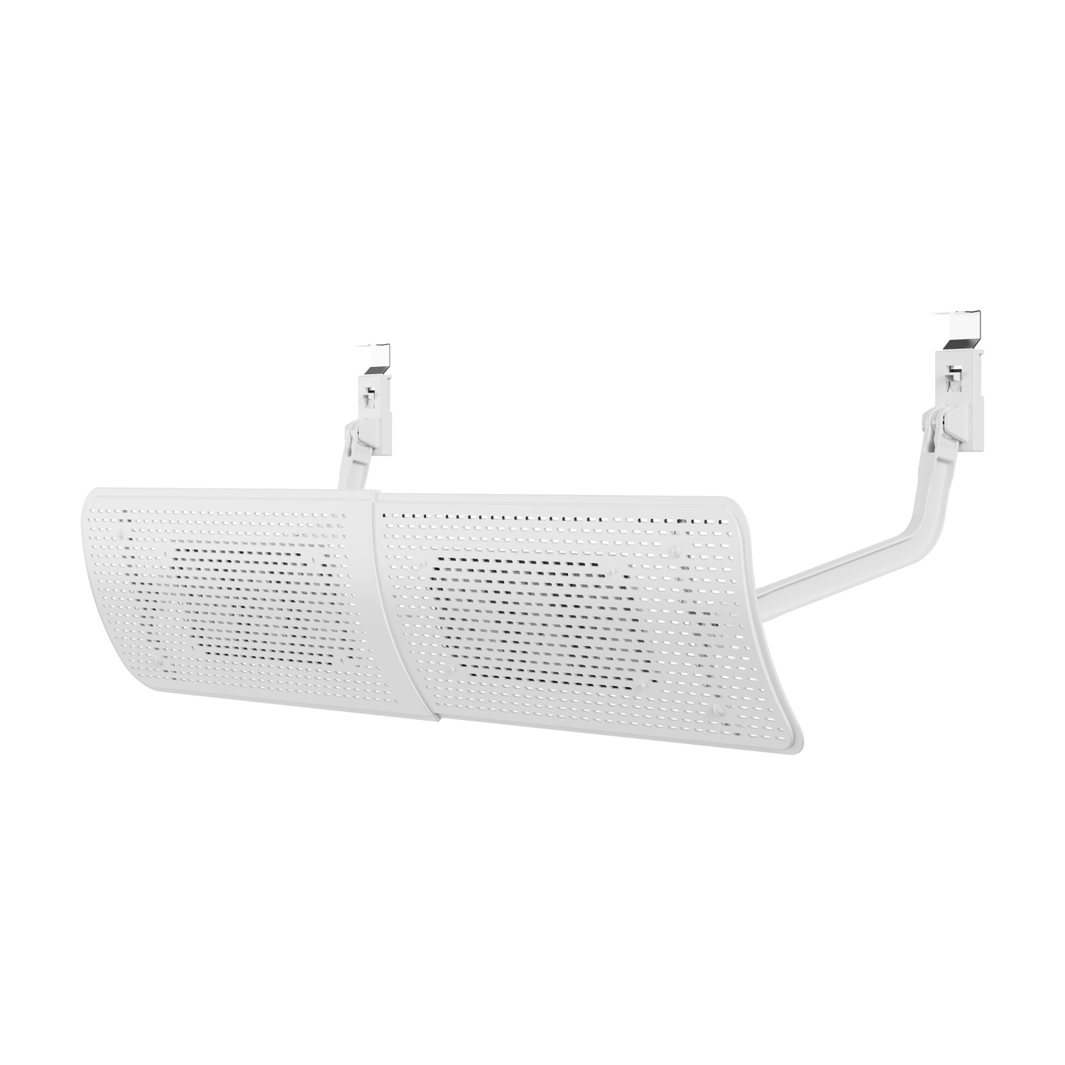 Purificatore d'aria bianco sospeso con due ventole. Sfondo bianco.