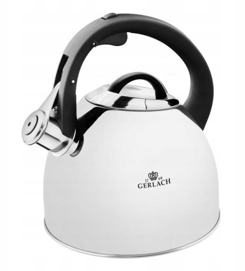 Czajnik ze stali nierdzewnej z czarnym uchwytem i wylewką. Marka Gerlach.