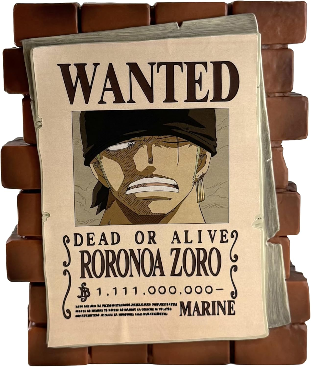Gesuchter-Plakat für Roronoa Zoro aus One Piece, mit seinem Bild, Kopfgeld und dem Wort 'MARINE'.