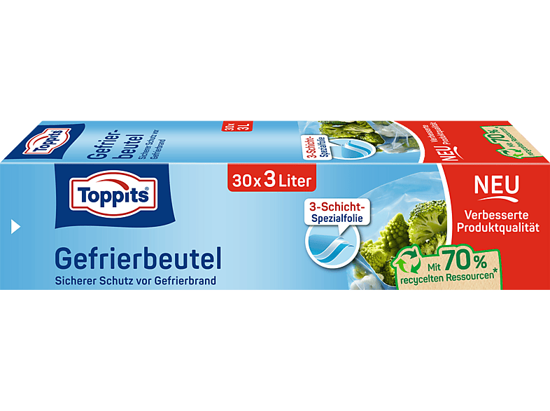 Toppits Gefrierbeutel 30 Beutel, 25x32cm, 3l