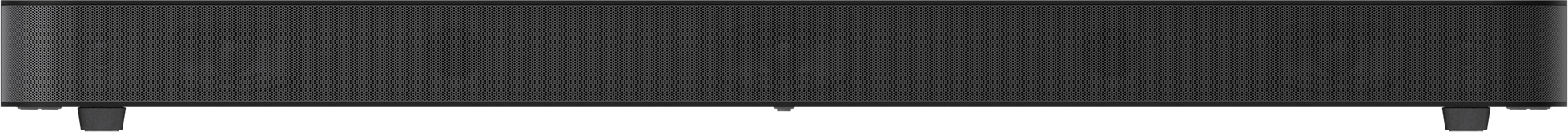 Egy hosszú, sötétszürke soundbar lábakkal.