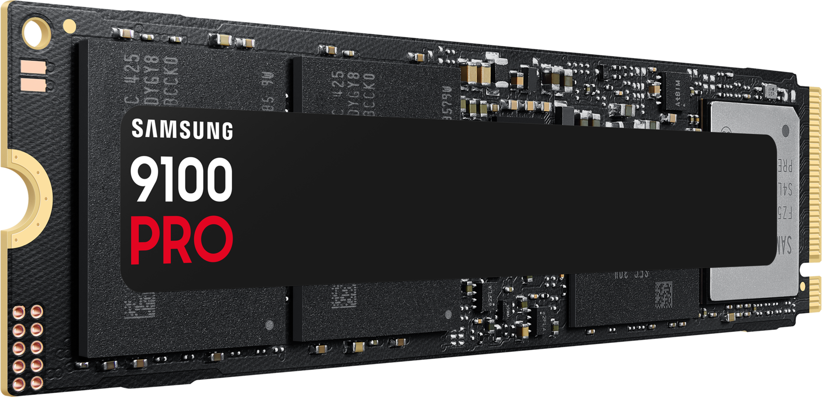 SSD Samsung 9100 PRO noir avec logo et composants.
