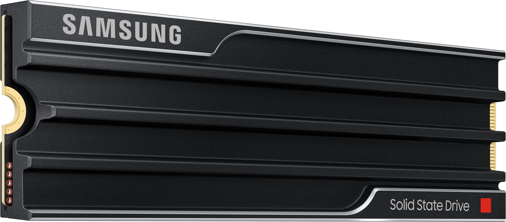Disque SSD Samsung noir avec texte Samsung et Disque SSD.