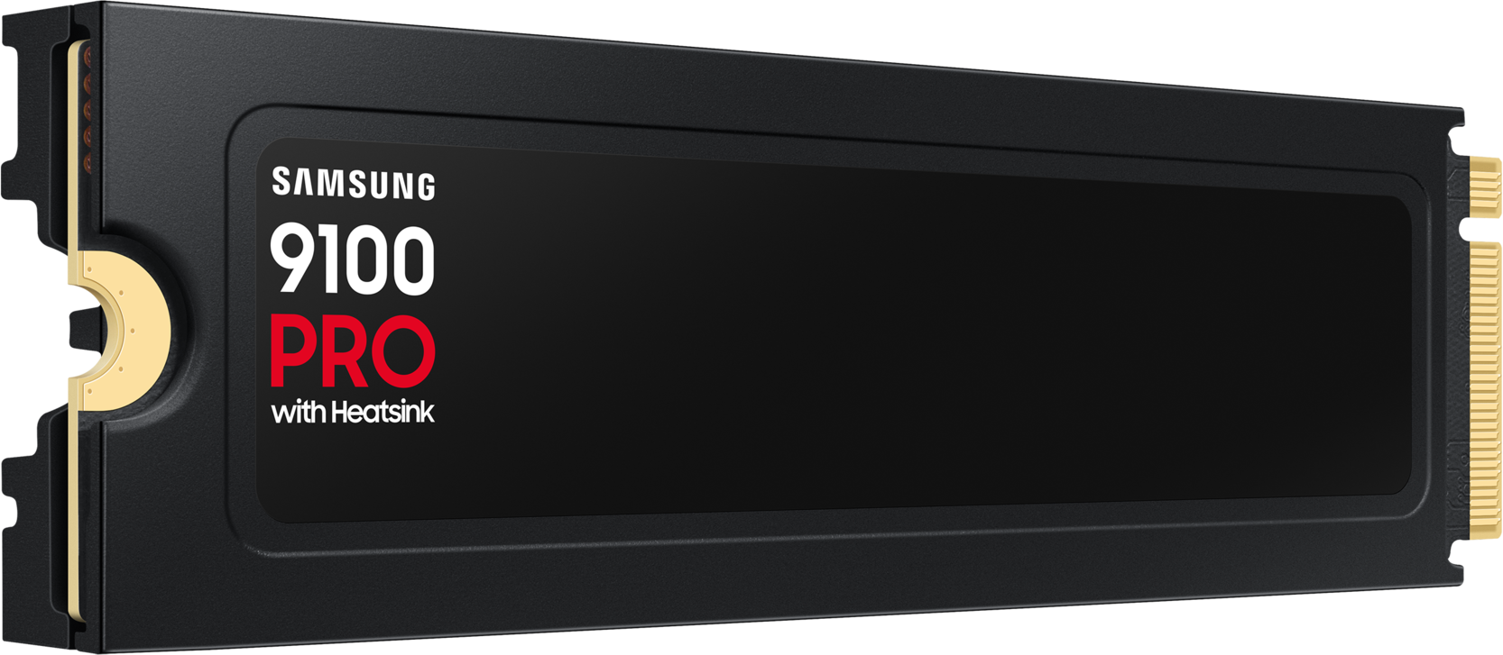 SSD noir avec texte rouge et blanc, connecteur doré, sur fond blanc.