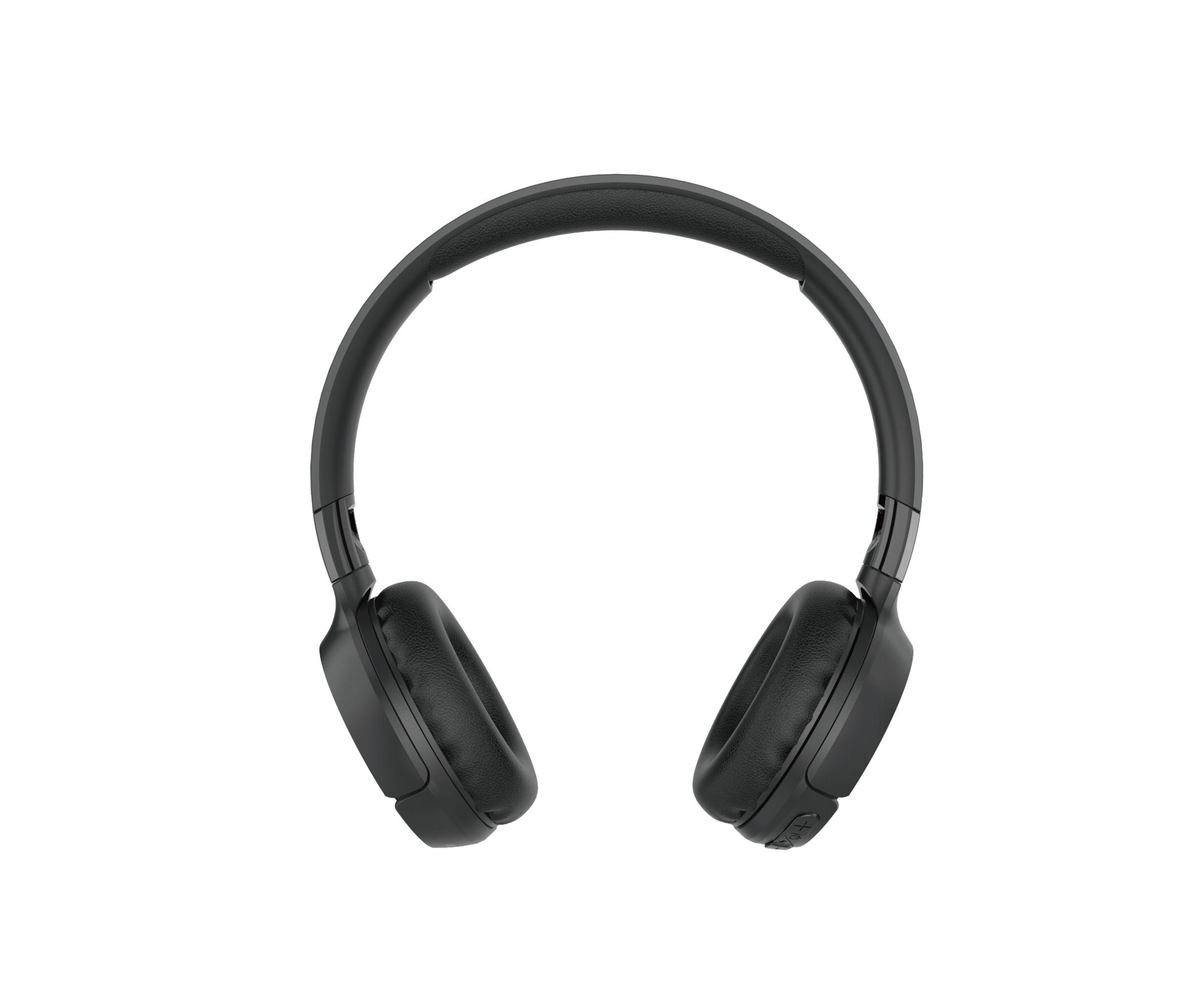 Schwarze Kopfhörer auf weißem Hintergrund. Over-Ear-Design mit gepolsterten Ohrmuscheln und einem Kopfbügel.