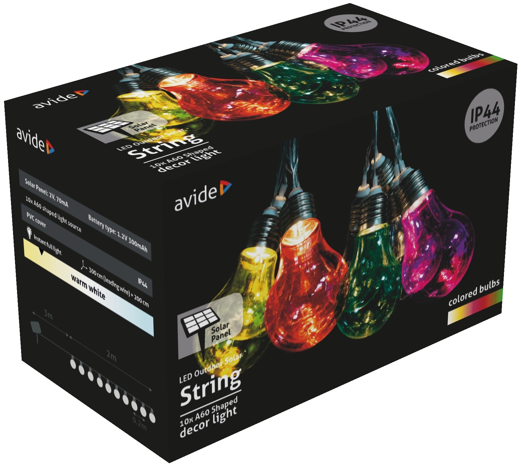 AVIDE Kültéri szolár füzér 5m, IP44 (AOSS5T-10MC10L)