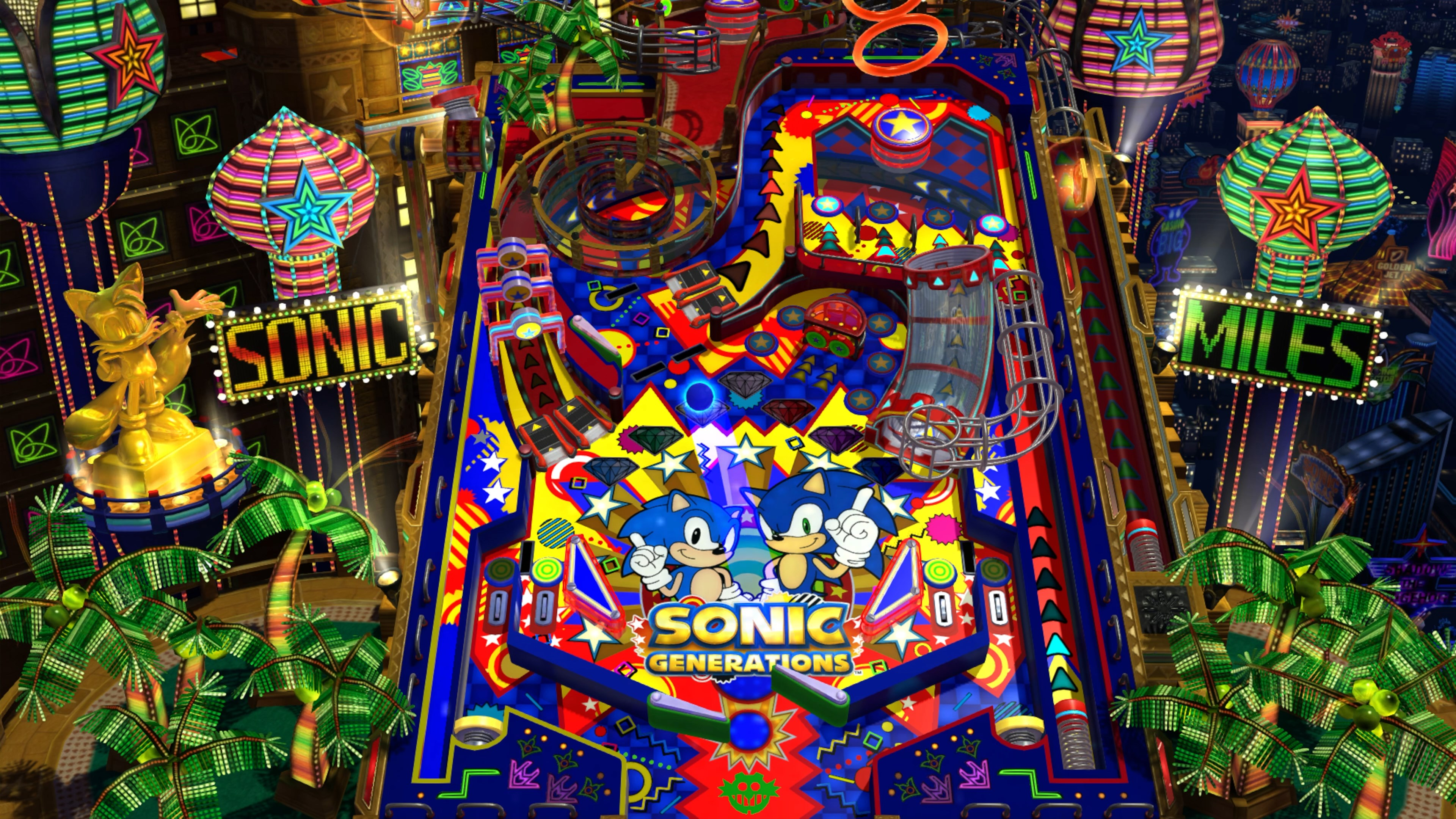 Un flipper colorato con personaggi di Sonic.