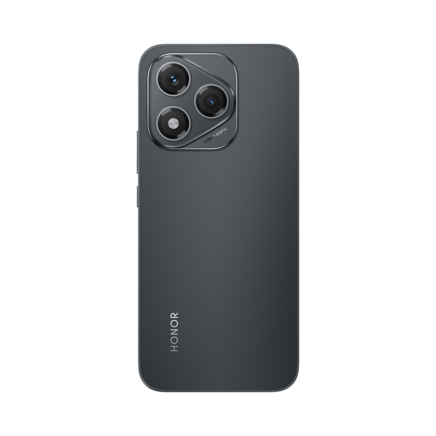 Un teléfono gris oscuro con tres cámaras en la parte trasera, con HONOR escrito debajo.