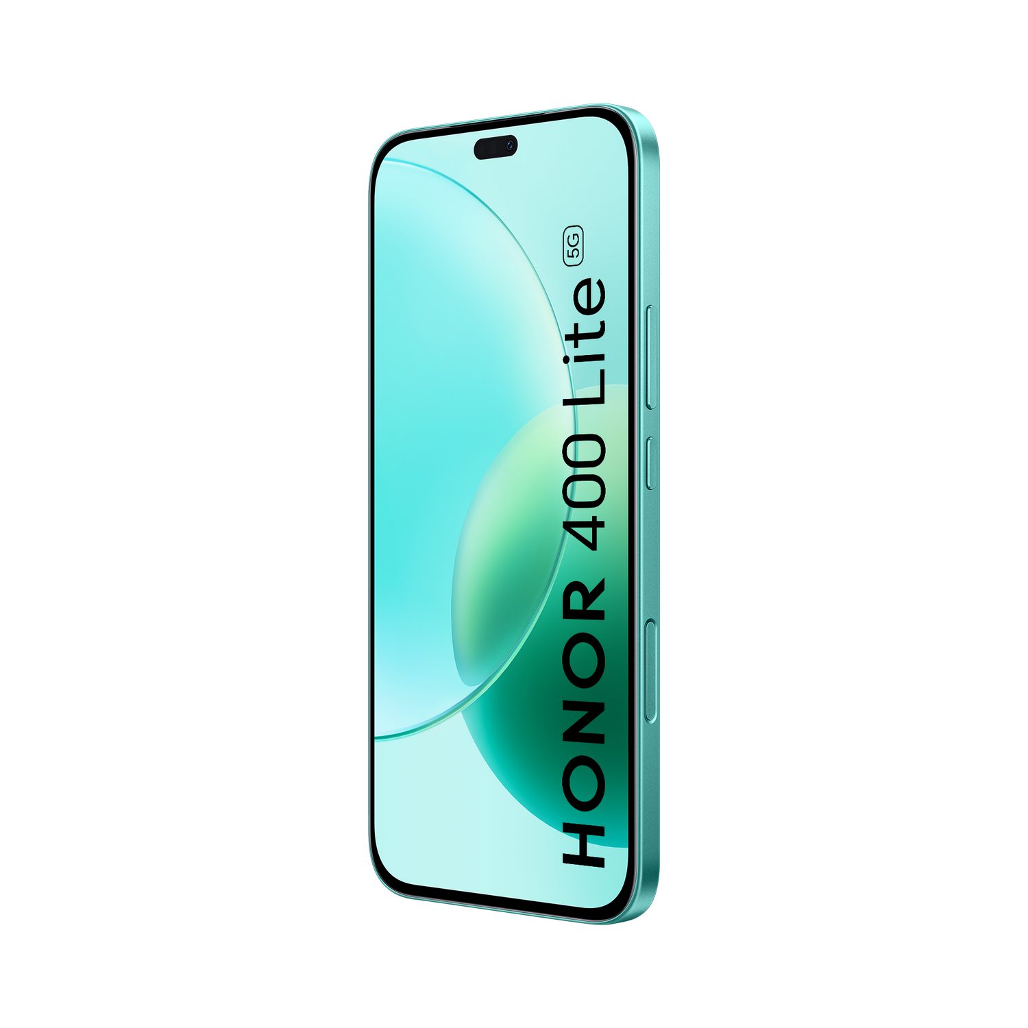 Teléfono Honor 400 Lite verde menta. El teléfono está sobre fondo negro. Logotipo 5G visible.