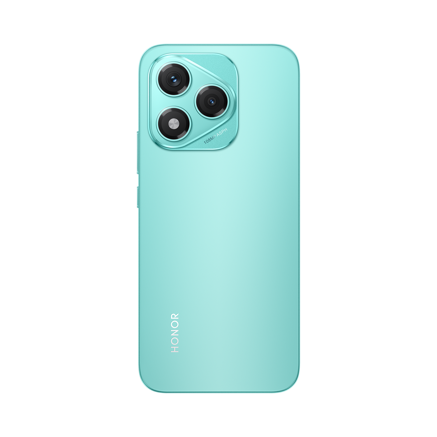 Parte trasera de un teléfono Honor turquesa con tres cámaras.