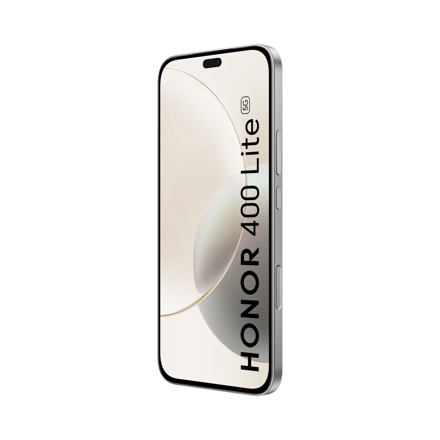 Un smartphone plateado Honor 400 Lite 5G con fondo blanco.