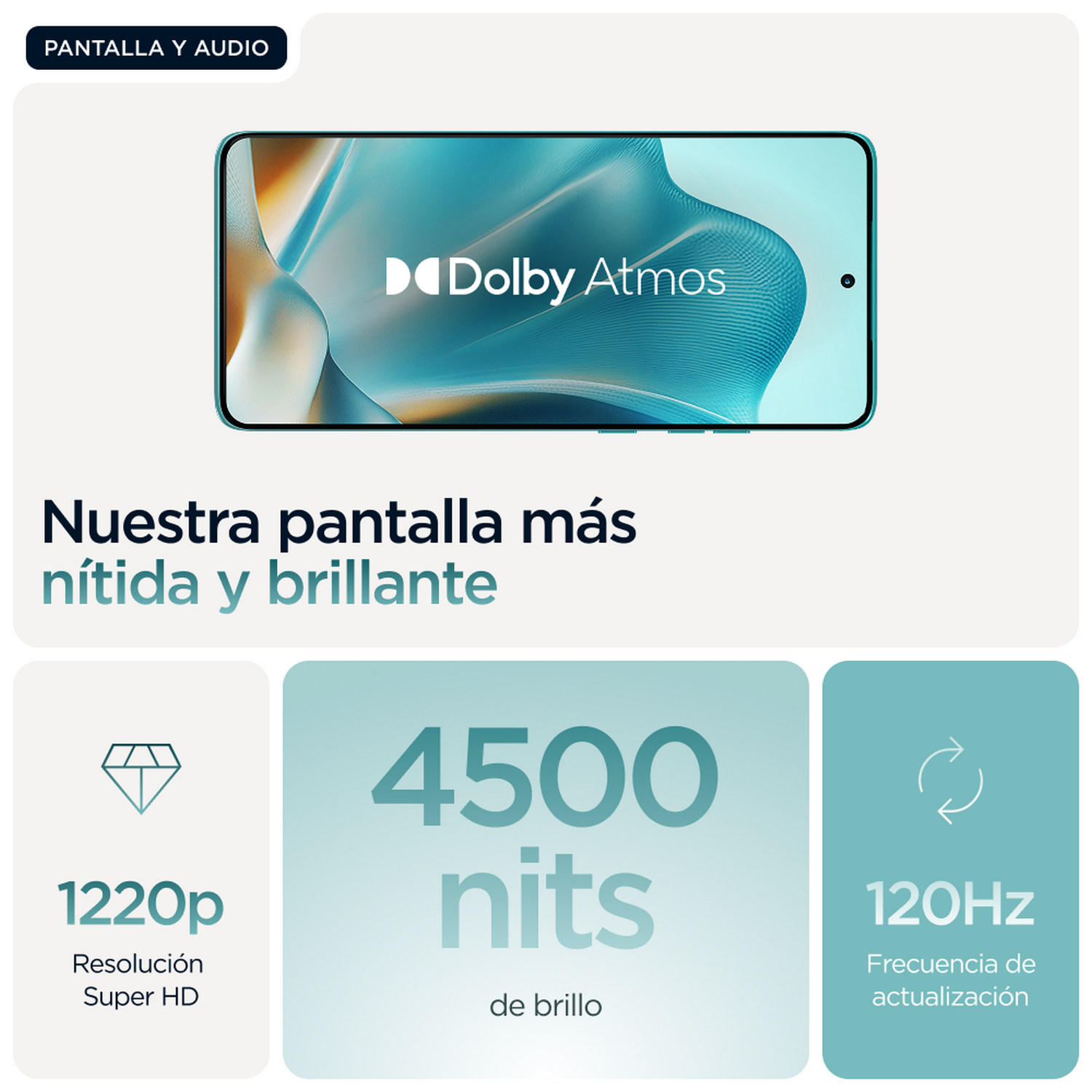 Un teléfono con una pantalla que muestra información y un logotipo con texto debajo.