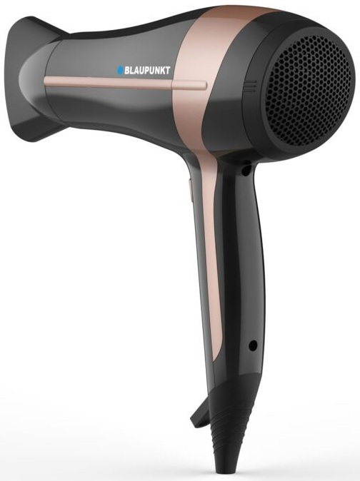 Czarna i różowo-złota suszarka do włosów. Widoczne logo Blaupunkt.