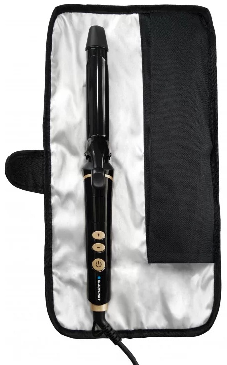 Czarna lokówka w czarnym i srebrnym etui.