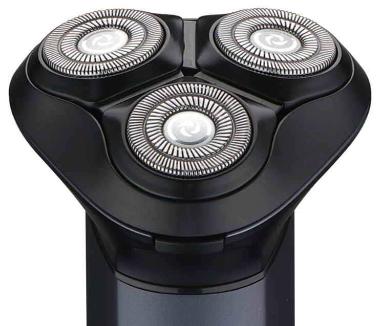 Czarna golarka elektryczna z trzema okrągłymi głowicami golącymi.