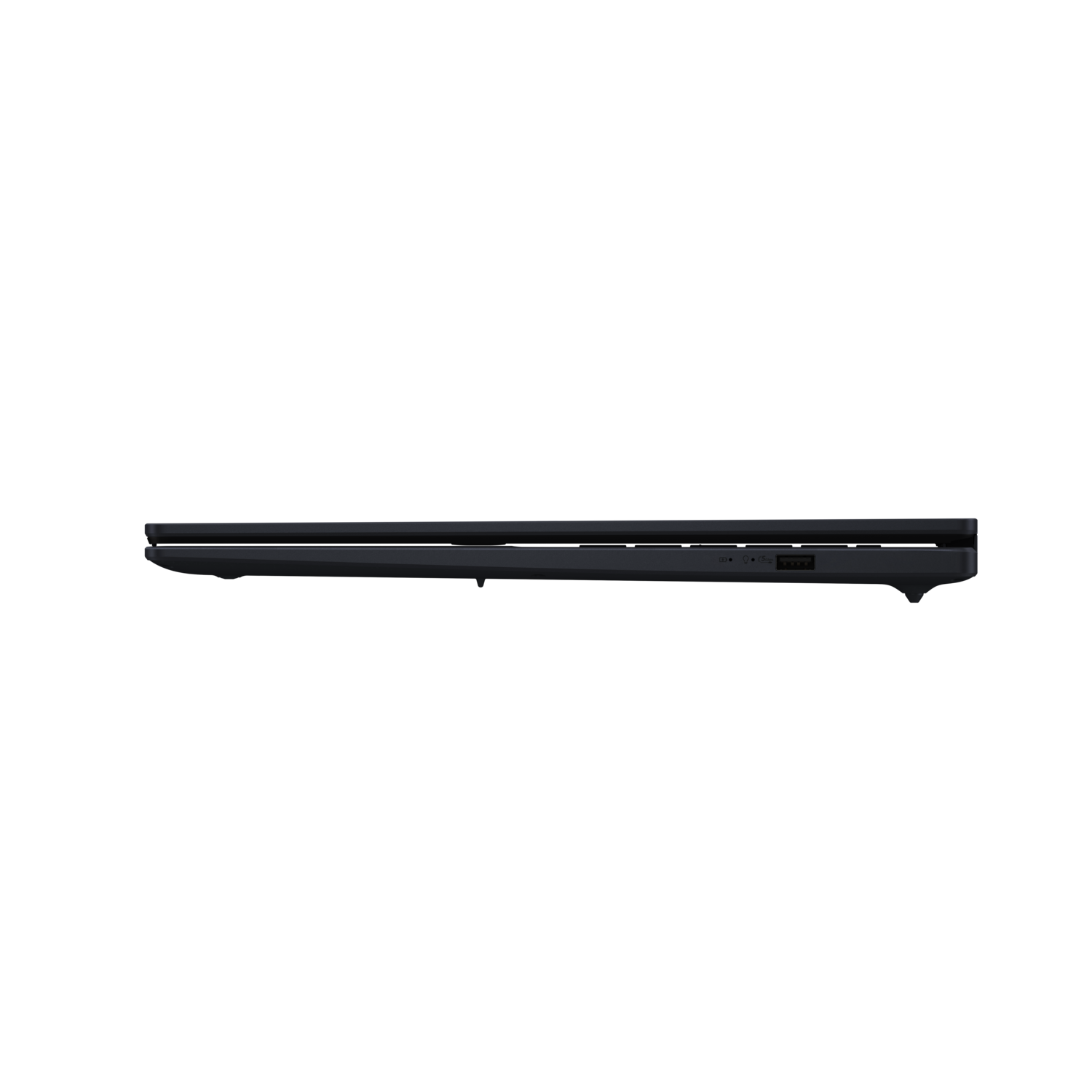 Black laptop, side view, with ports visible.