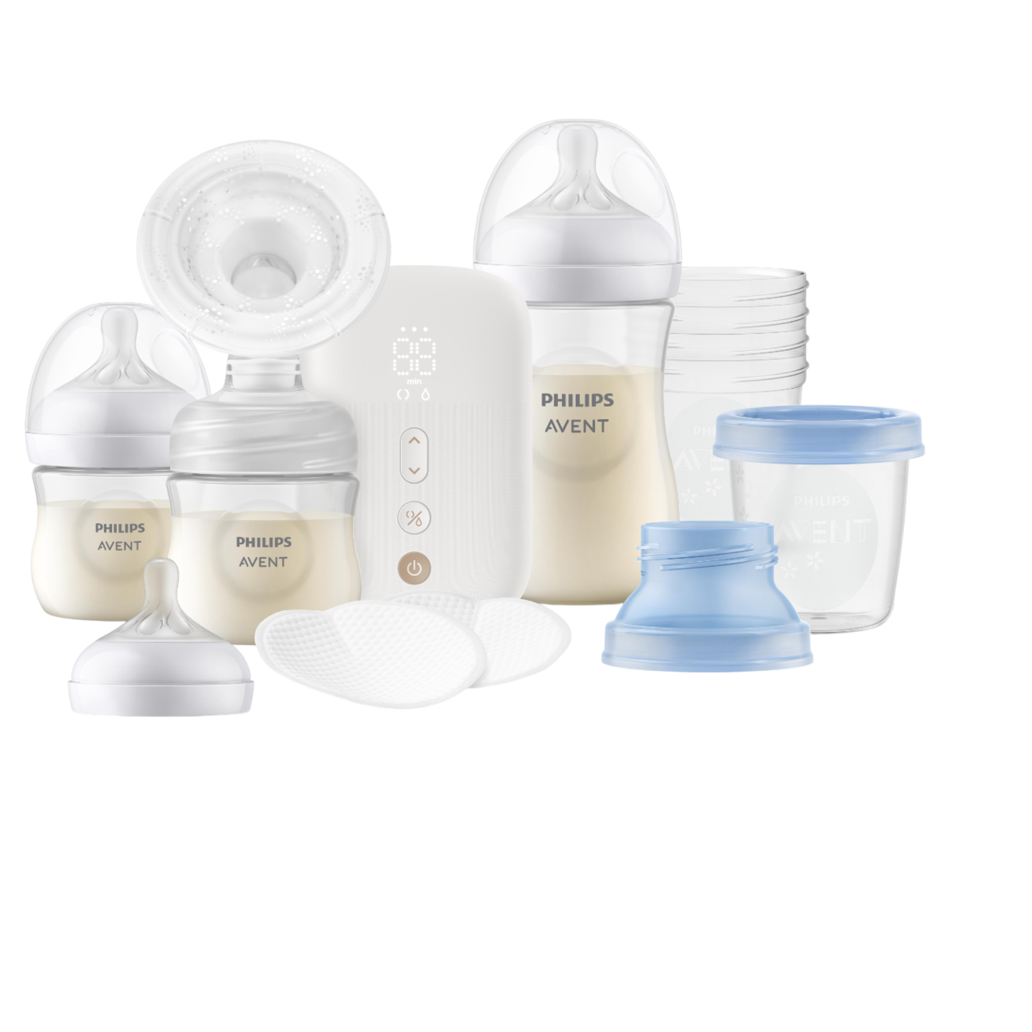 Philips Avent babyfles set, inclusief flessen, spenen, borstkolf en accessoires.