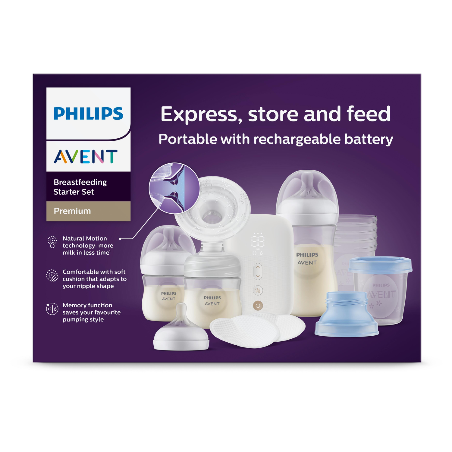 Philips Avent borstvoeding startset met flessen en pomp.