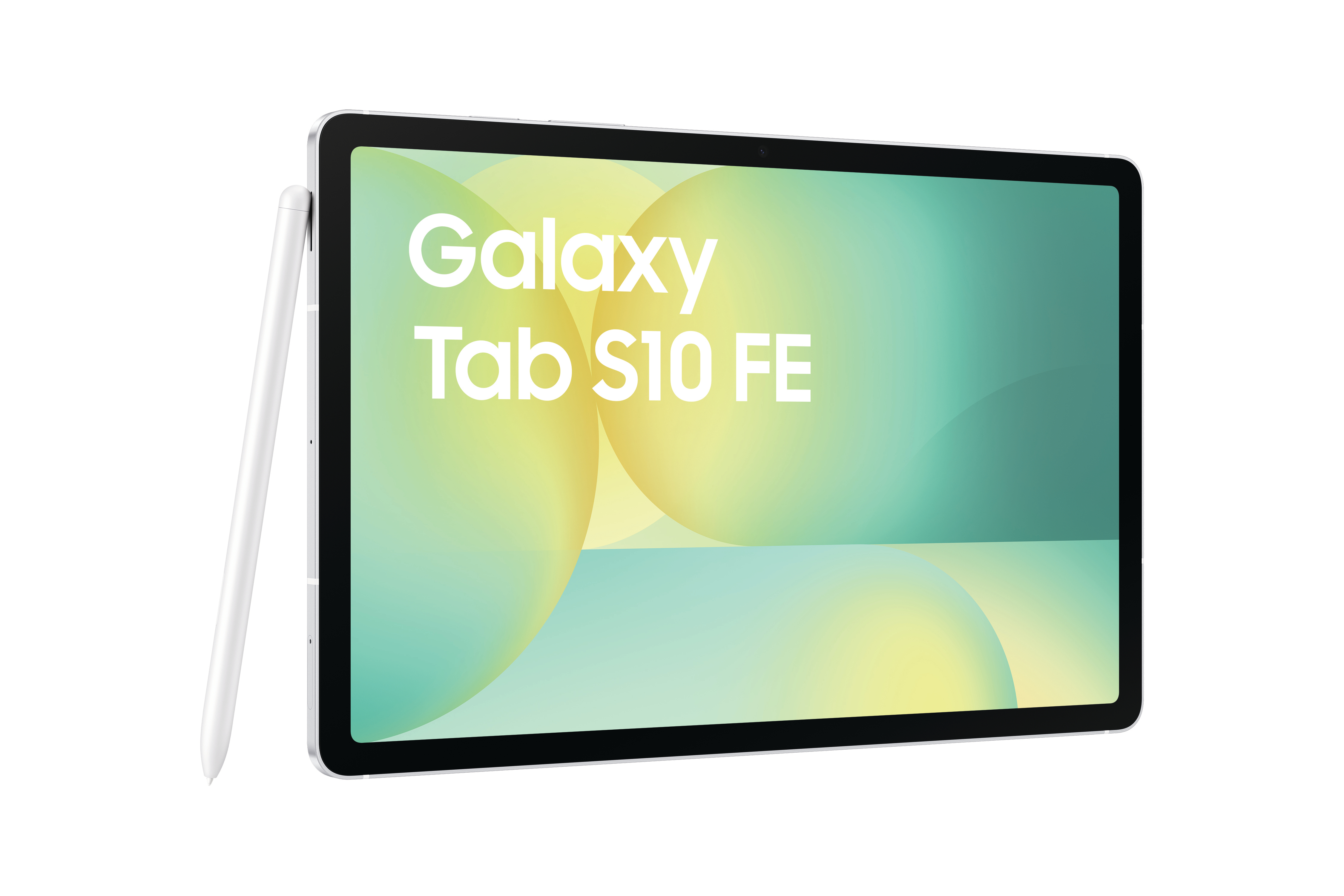 Ein Tablet mit einem weißen Stift daneben. Galaxy Tab S10 FE Text auf dem Bildschirm.