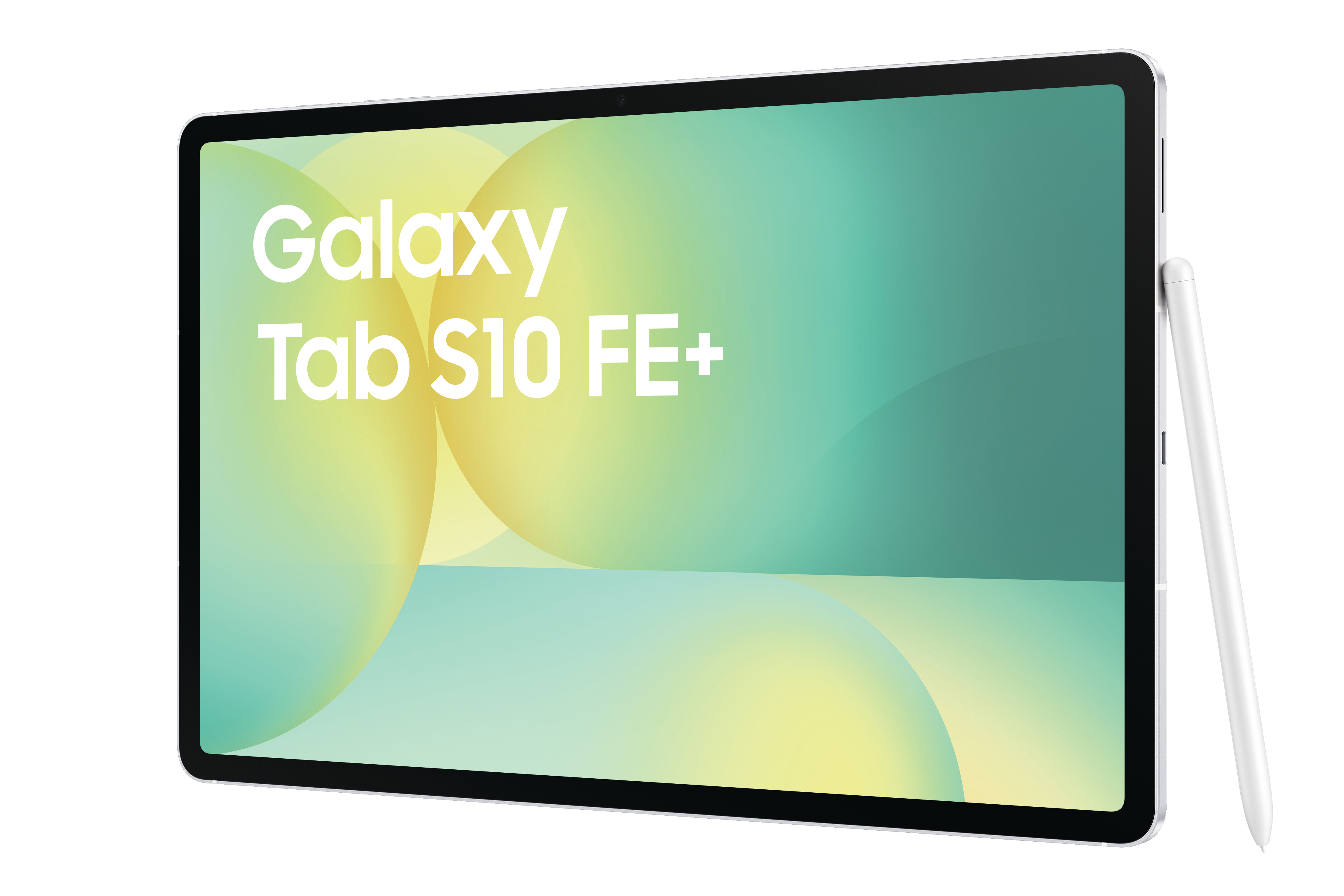 Ein Tablet mit Stift, das Text anzeigt. Weißer Hintergrund. Das Tablet ist weiß und schwarz.