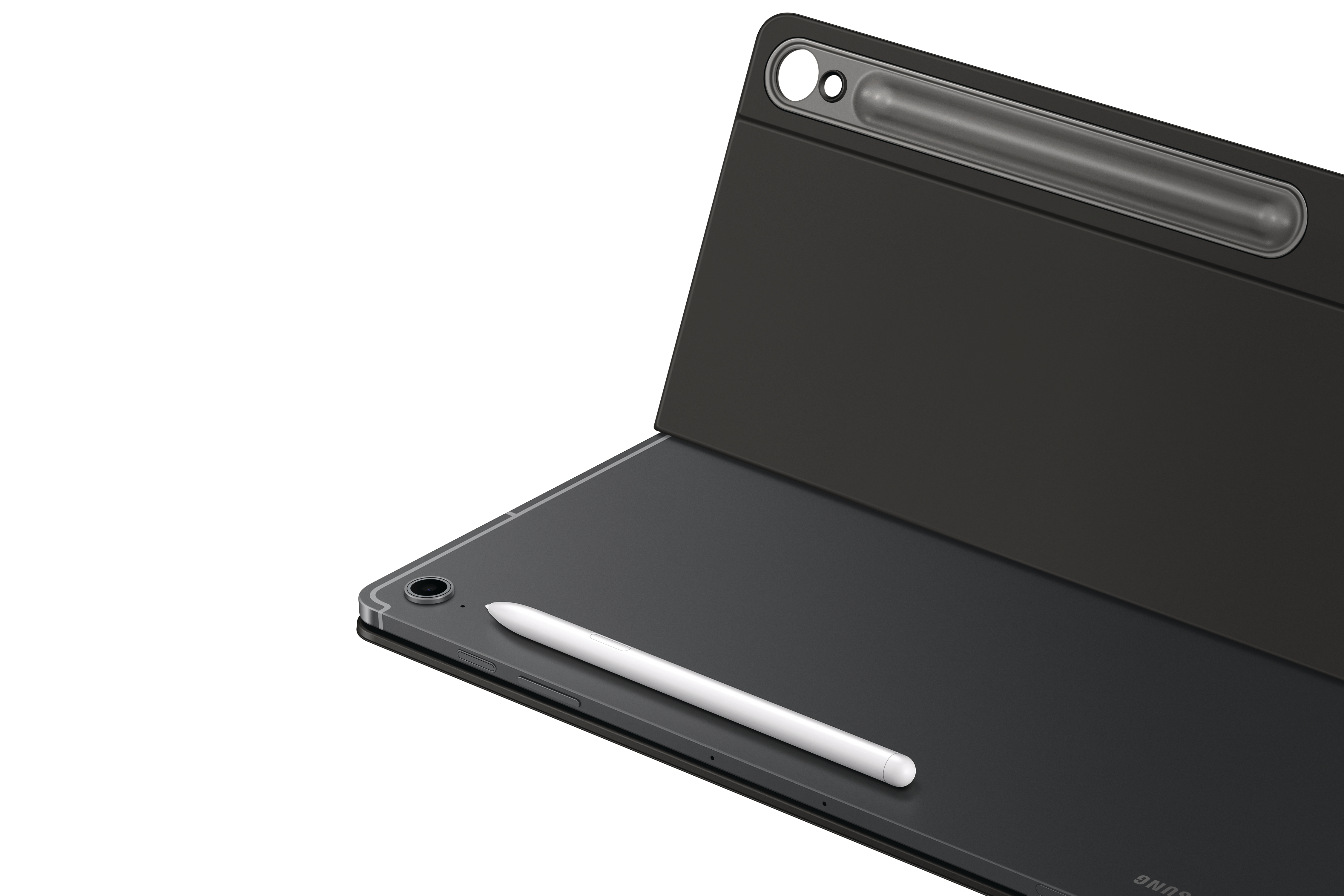 Tablet mit Stift, die obere Abdeckung geöffnet.