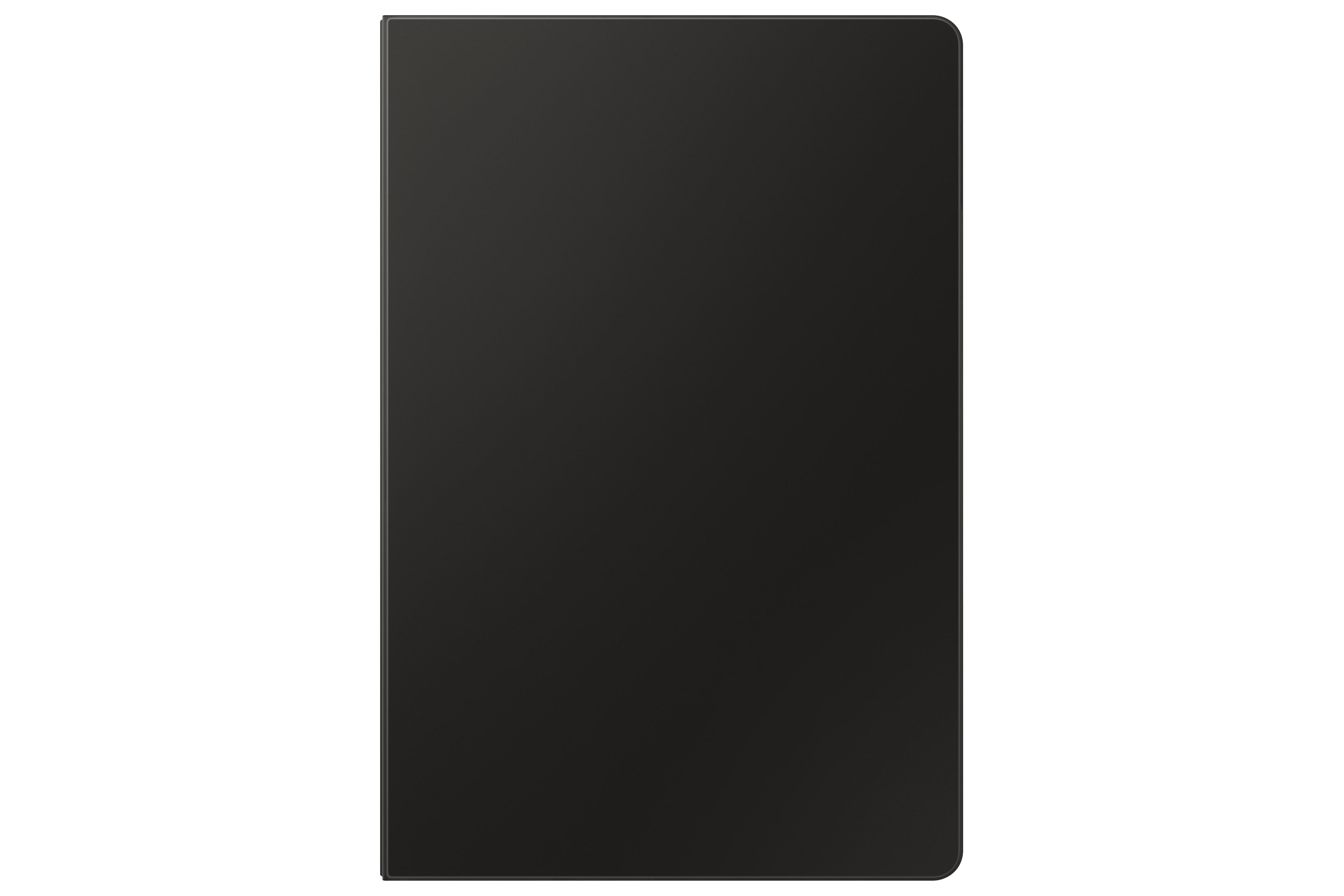 Schwarzes Tablet. Das Tablet befindet sich im Hochformat. Die Oberfläche ist schlicht.