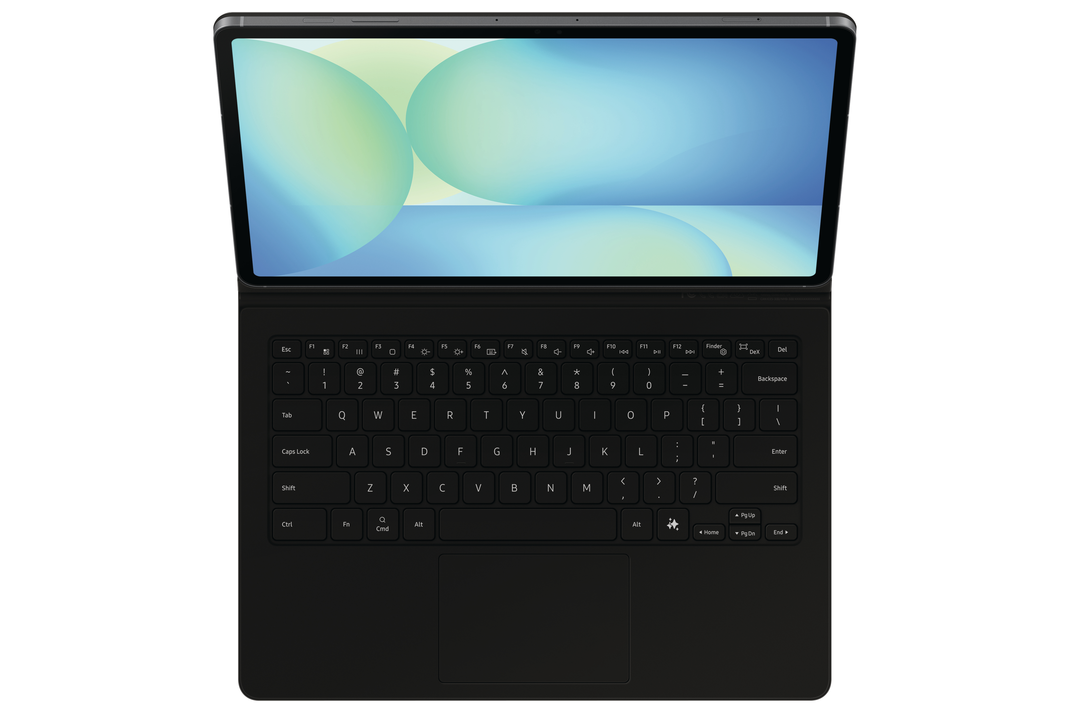 Tablet mit Tastaturanschluss, zeigt Tastatur und Bildschirm.
