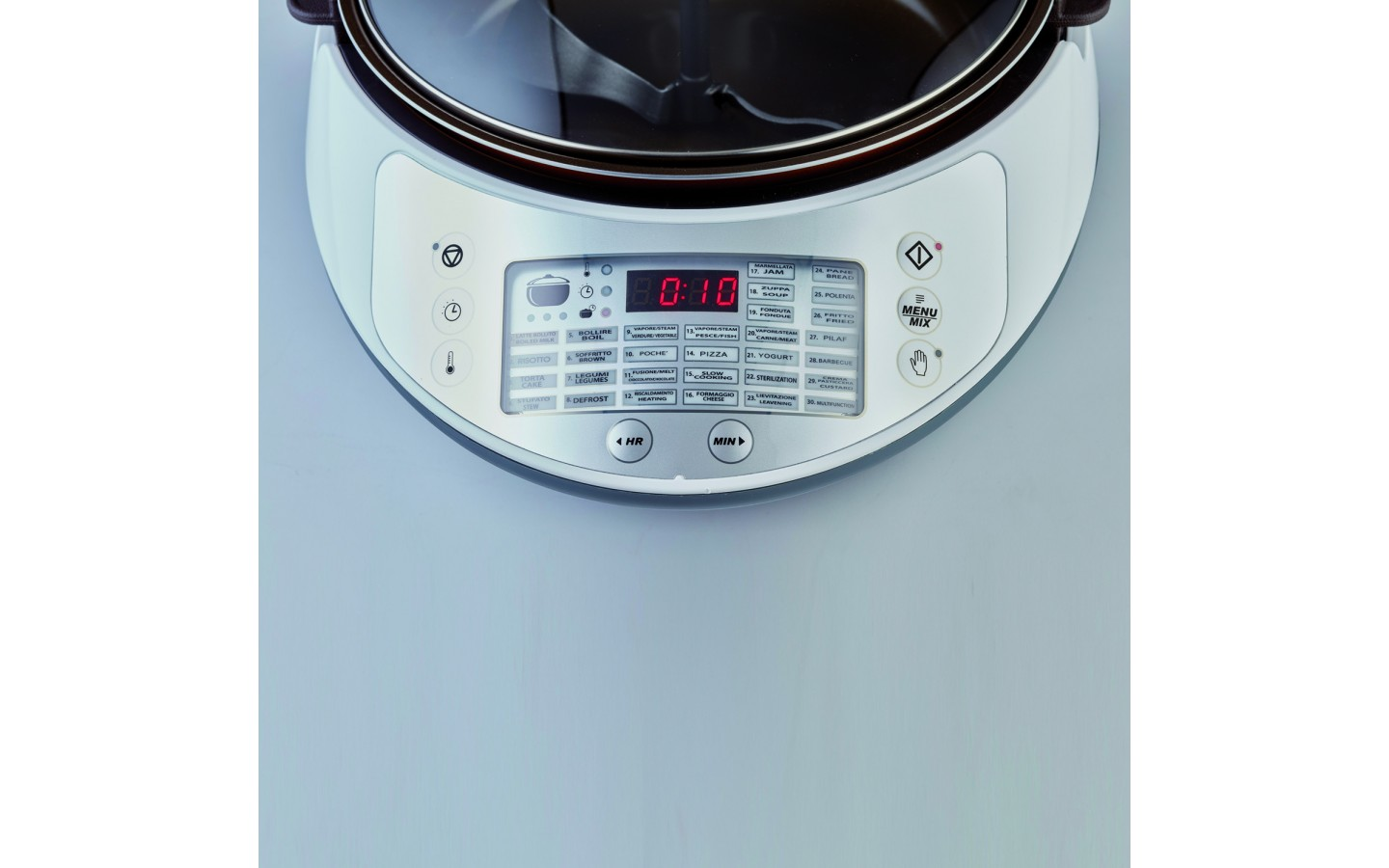 Wolnowar z cyfrowym wyświetlaczem pokazującym czas i wieloma przyciskami.