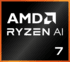 Fond noir, texte blanc ´AMD RYZEN AI 7´. Bordure orange.