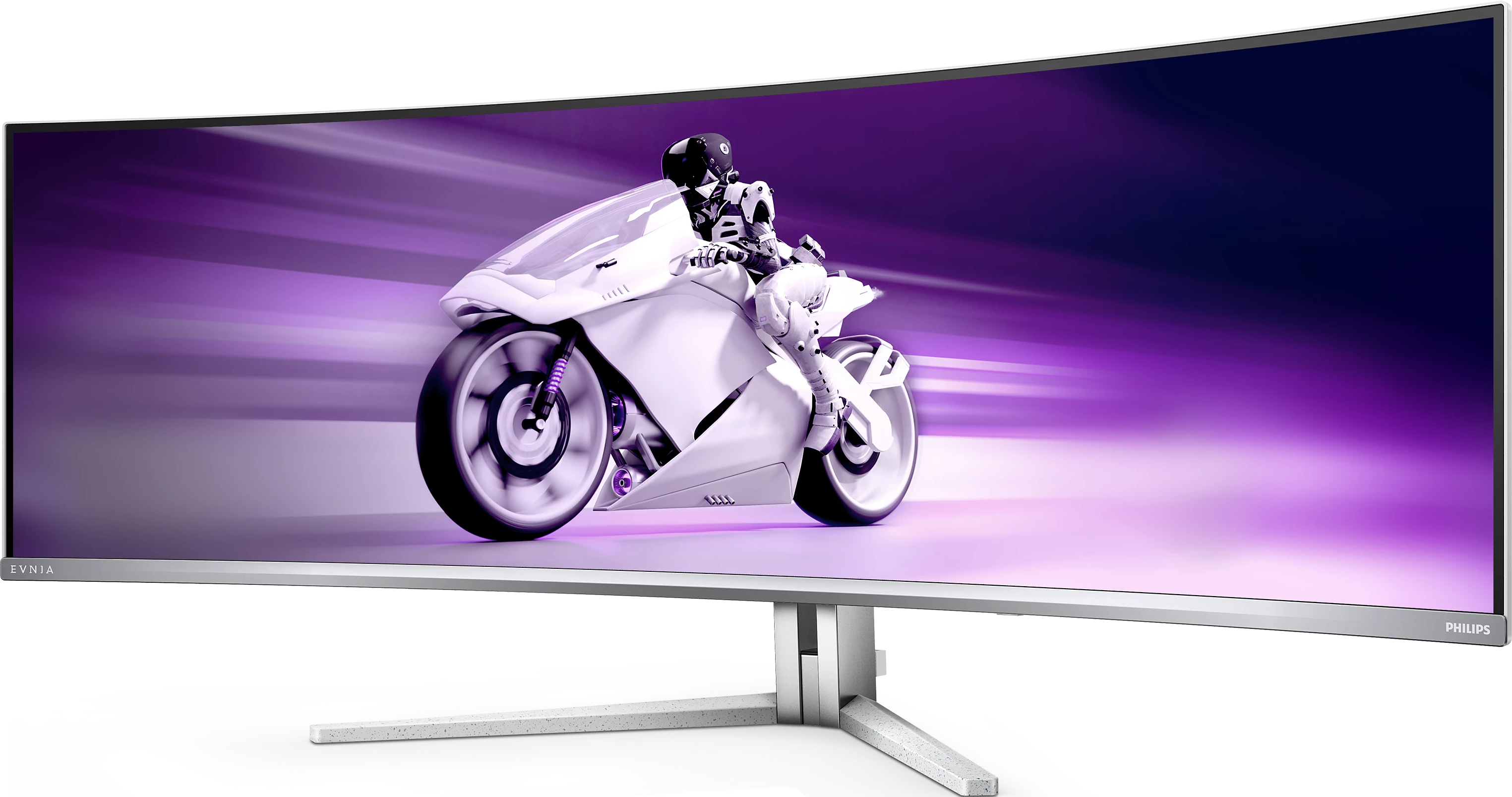 Écran d'ordinateur incurvé affichant un graphique de moto futuriste.