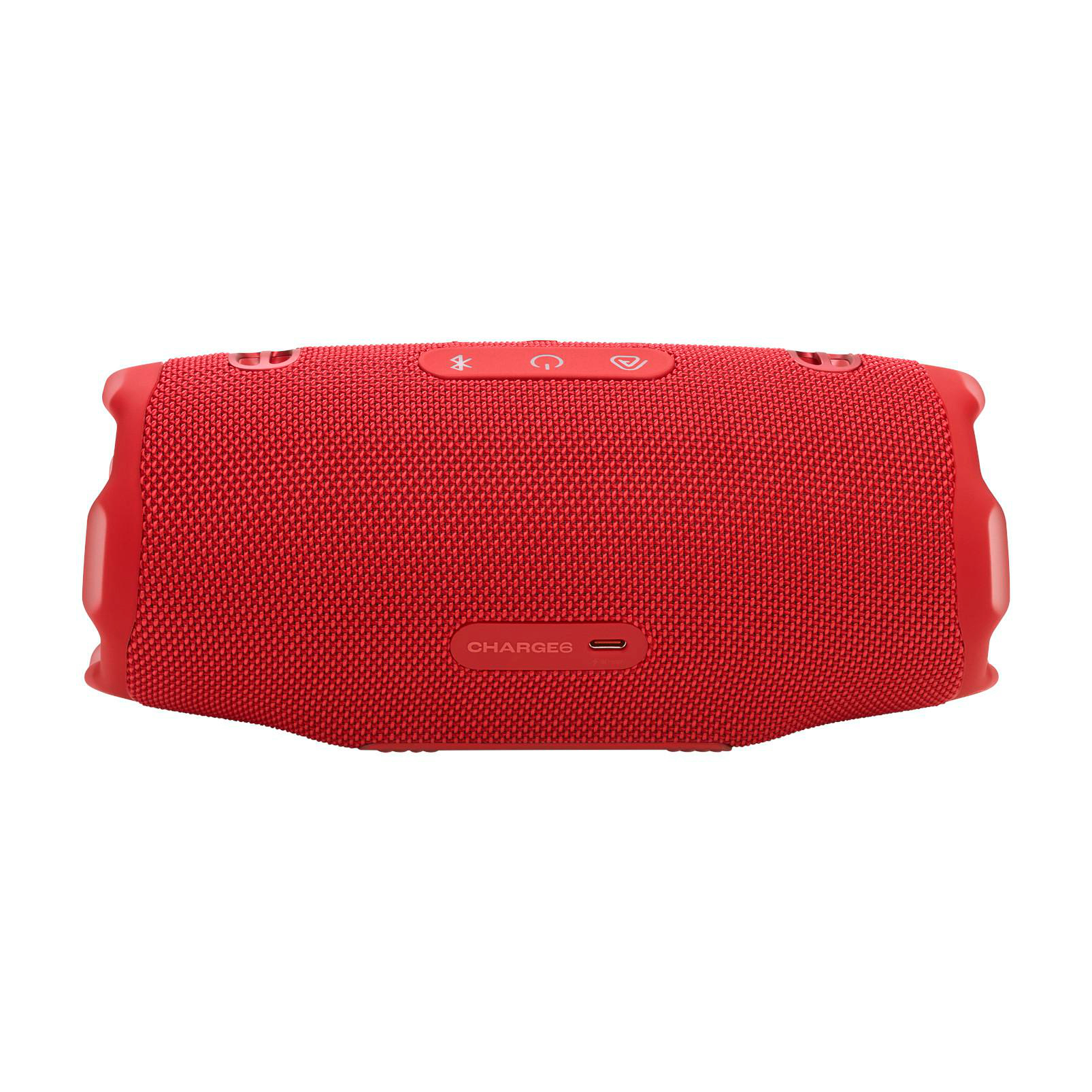 Roter JBL-Lautsprecher mit Knöpfen. Weißer Hintergrund.