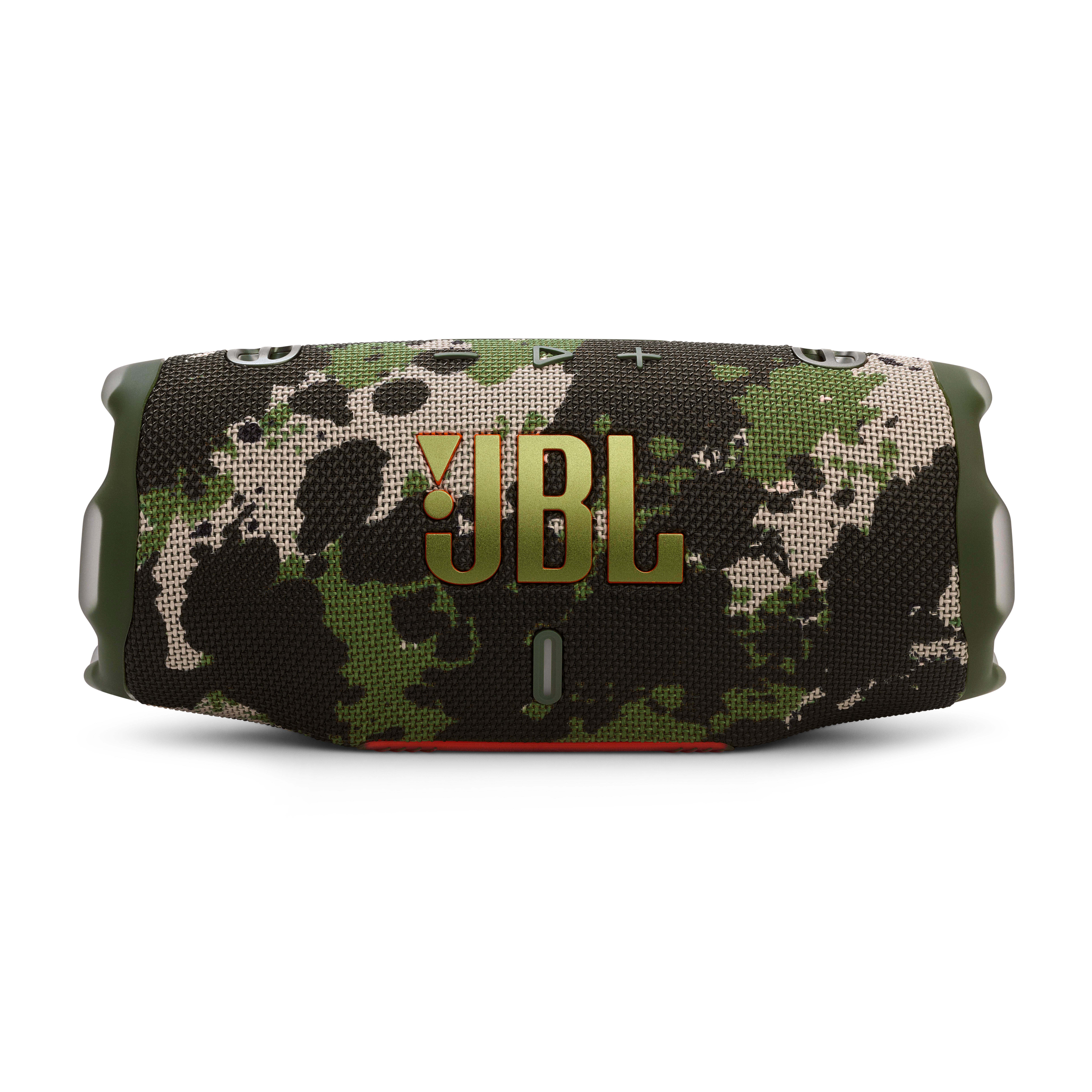 JBL-Lautsprecher. Grünes Tarnmuster mit goldenen JBL-Buchstaben.