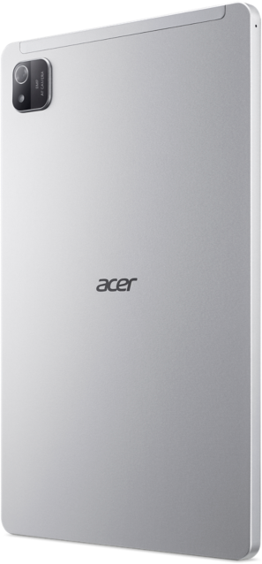 Ezüst Acer tablet, hátulnézet. A kamera látható, az Acer logó alul.