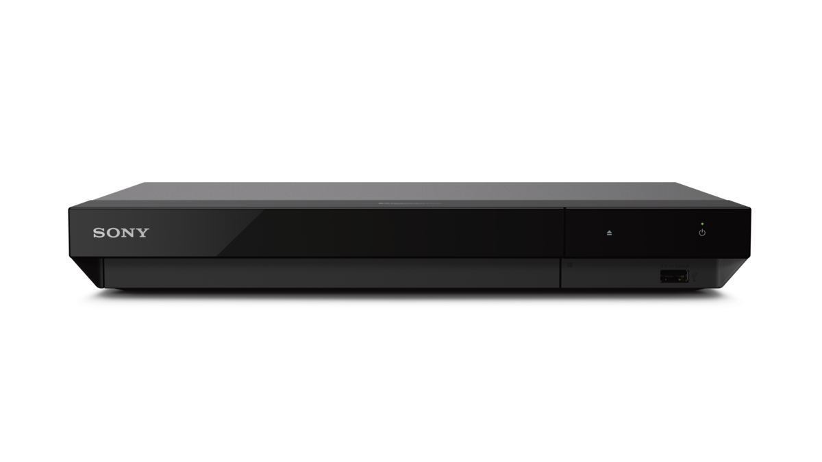 Schwarzer Blu-ray-Player mit dem 'SONY'-Logo auf weißem Hintergrund.