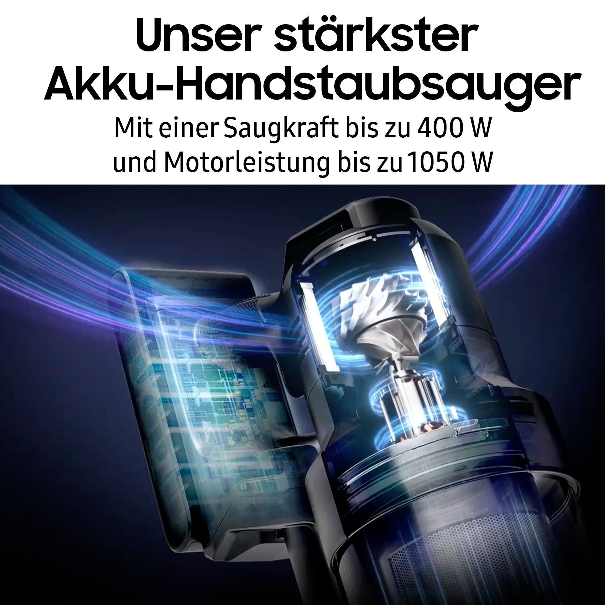 Ein schwarzer und transparenter Staubsauger mit Text.