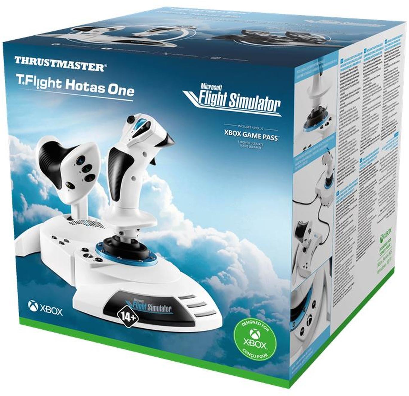 Une boîte pour un simulateur de vol. Elle comporte un joystick et d'autres commandes.