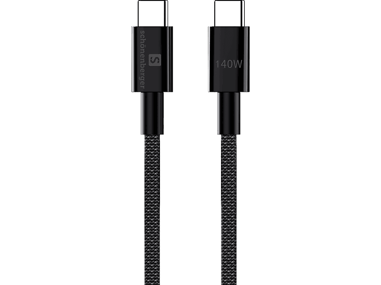SCHOENENBERGER 140W PD USB-C zu Kabel, Schwarz