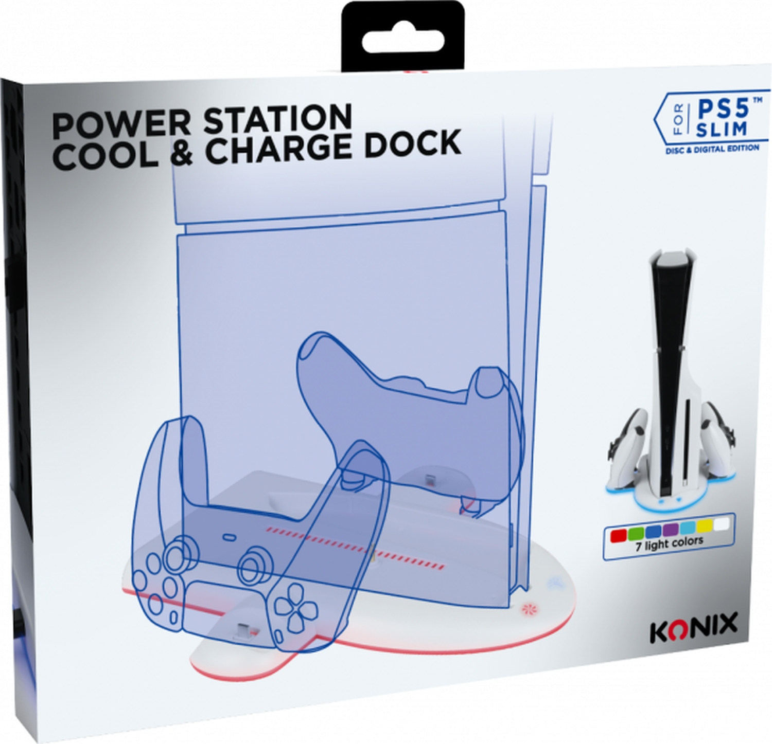 Support de charge sans fil noir, incliné, port USB, fond noir.