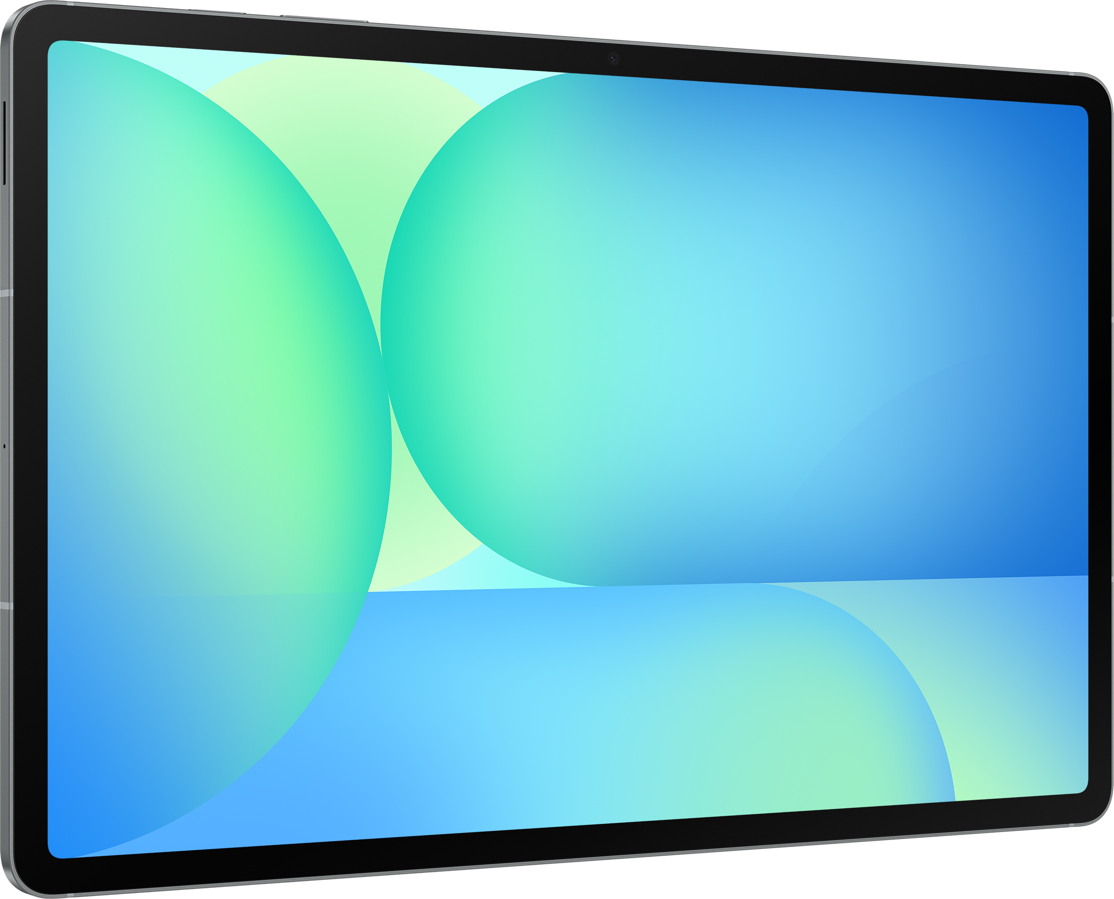Une tablette avec un fond abstrait bleu et vert.