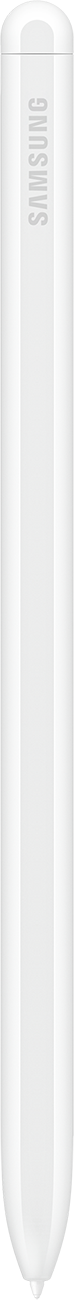 Stylet blanc. Il a une pointe arrondie et le logo Samsung sur le côté.