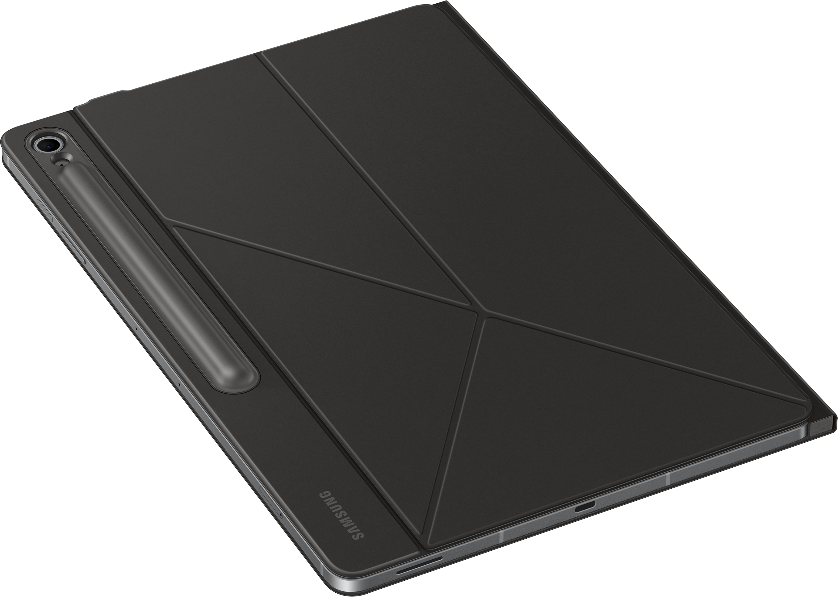 Tablet nero con pennino attaccato al lato, cover piegata.
