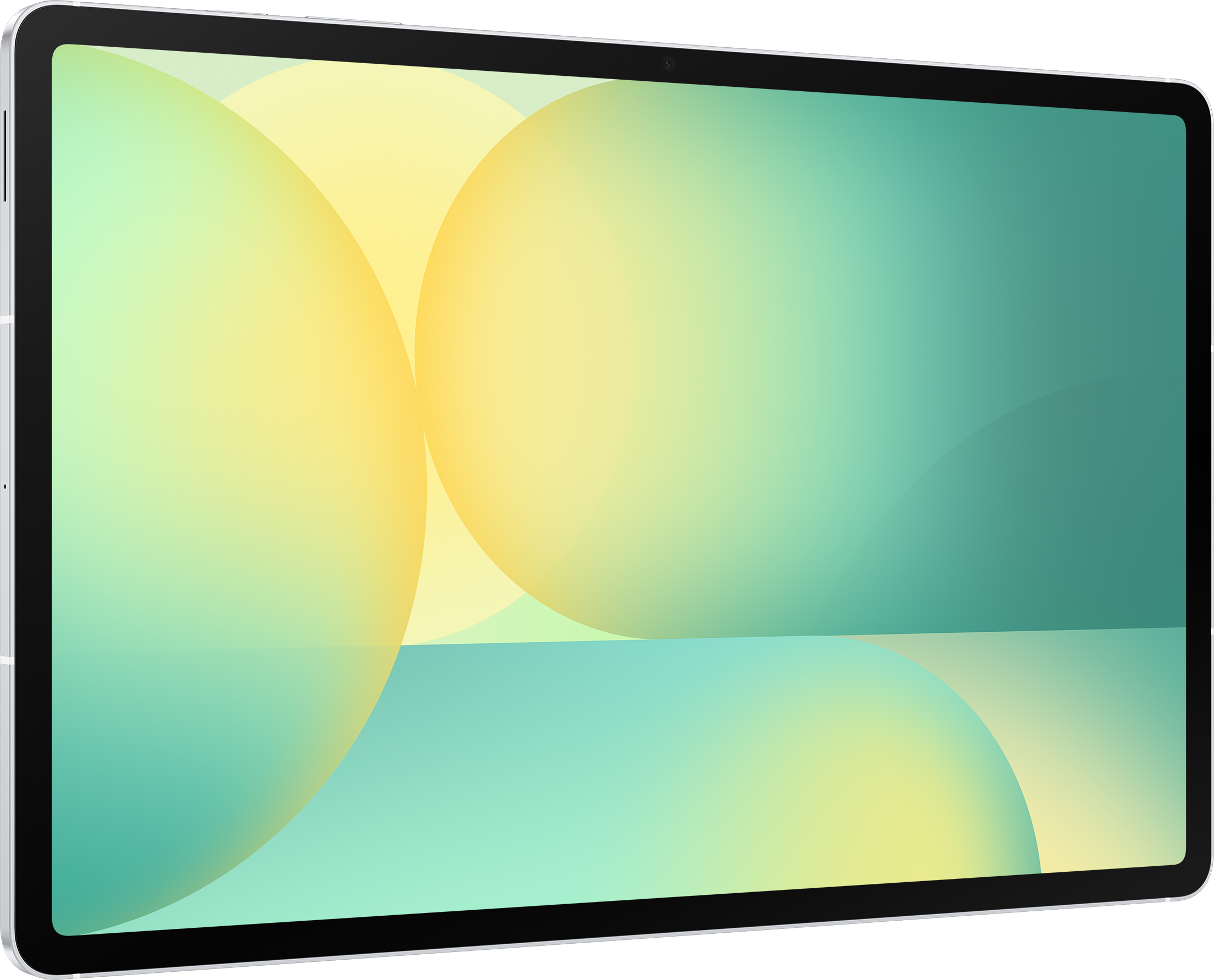 Tablette avec un écran coloré. La tablette est inclinée.