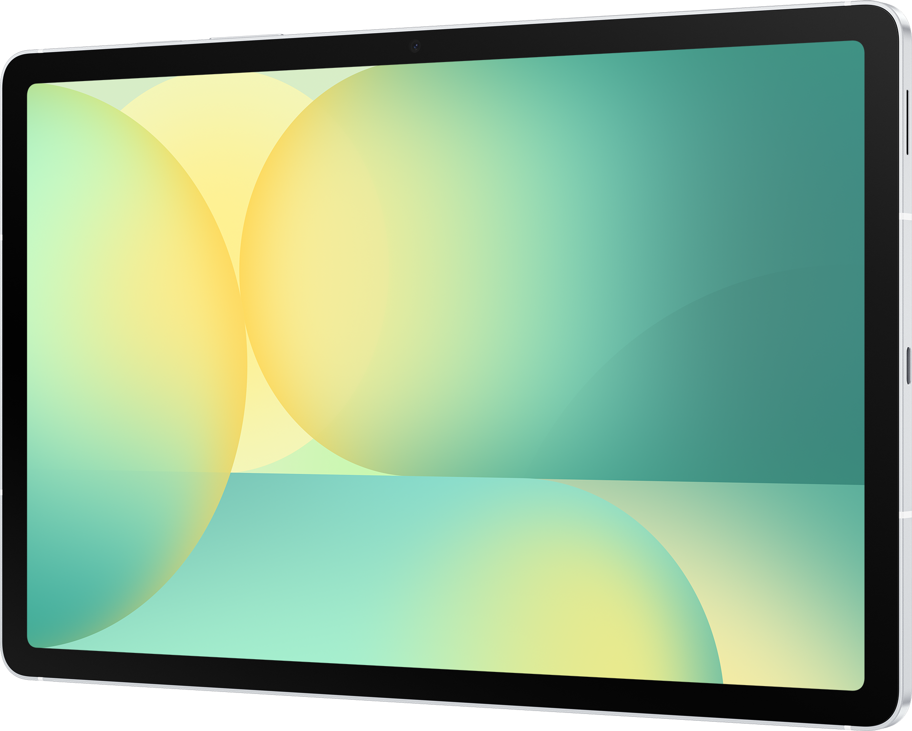 Tablet mit grün-gelbem Farbverlauf im Hintergrund. Schwarzer Rahmen.