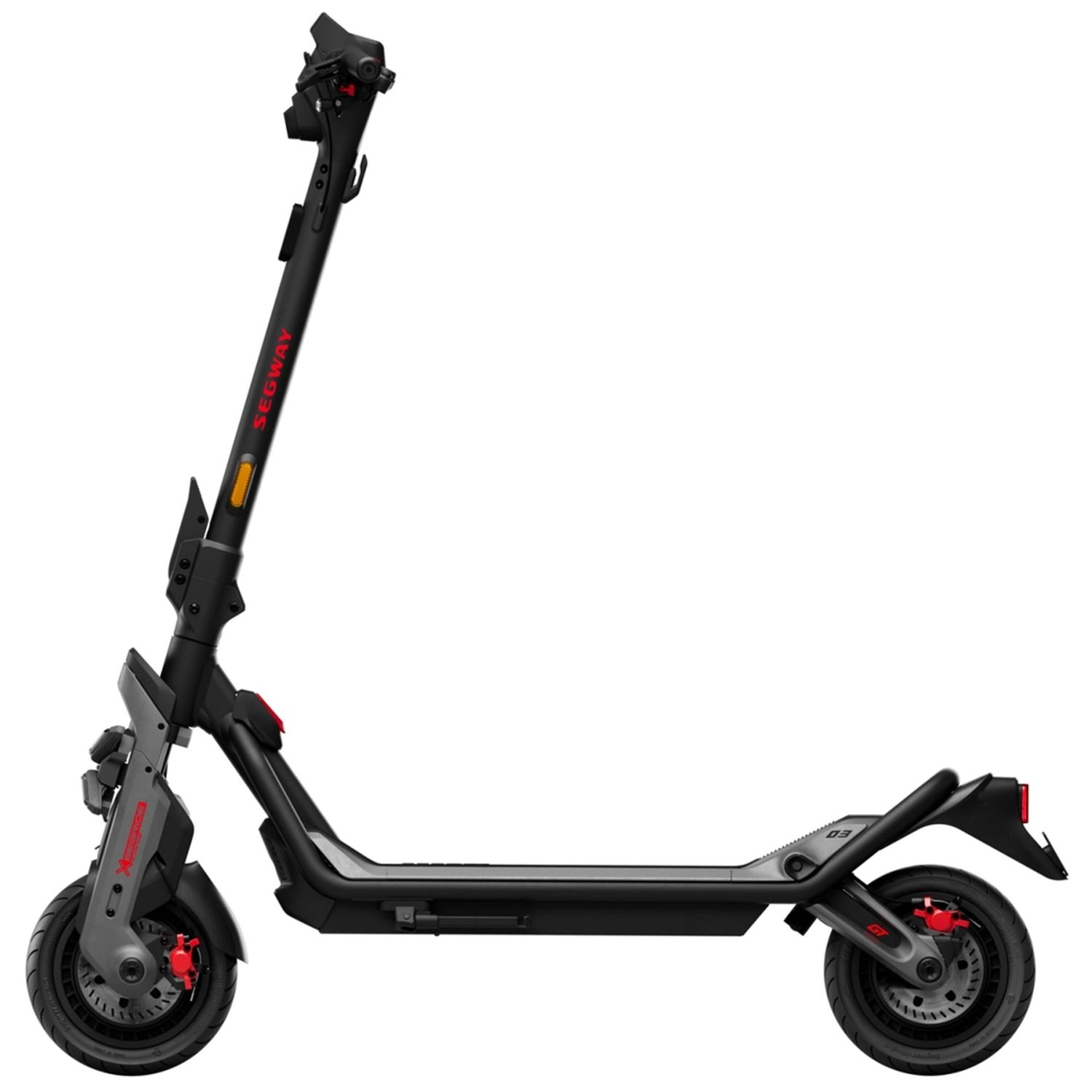 A black and red Segway GT series scooter, with a red light and a black handlebar.
