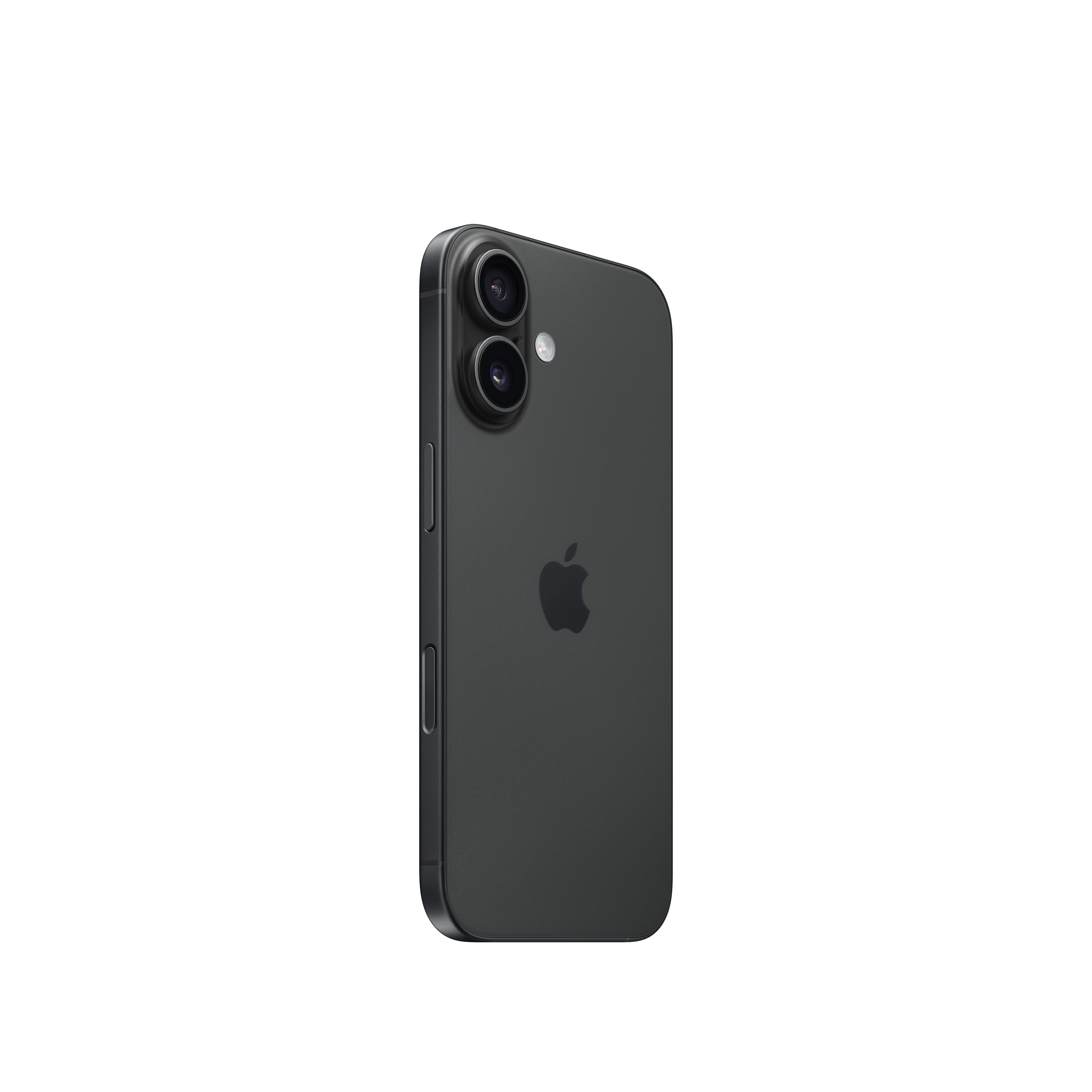 Teléfono Apple negro, vista lateral, con dos cámaras y el logo de Apple.