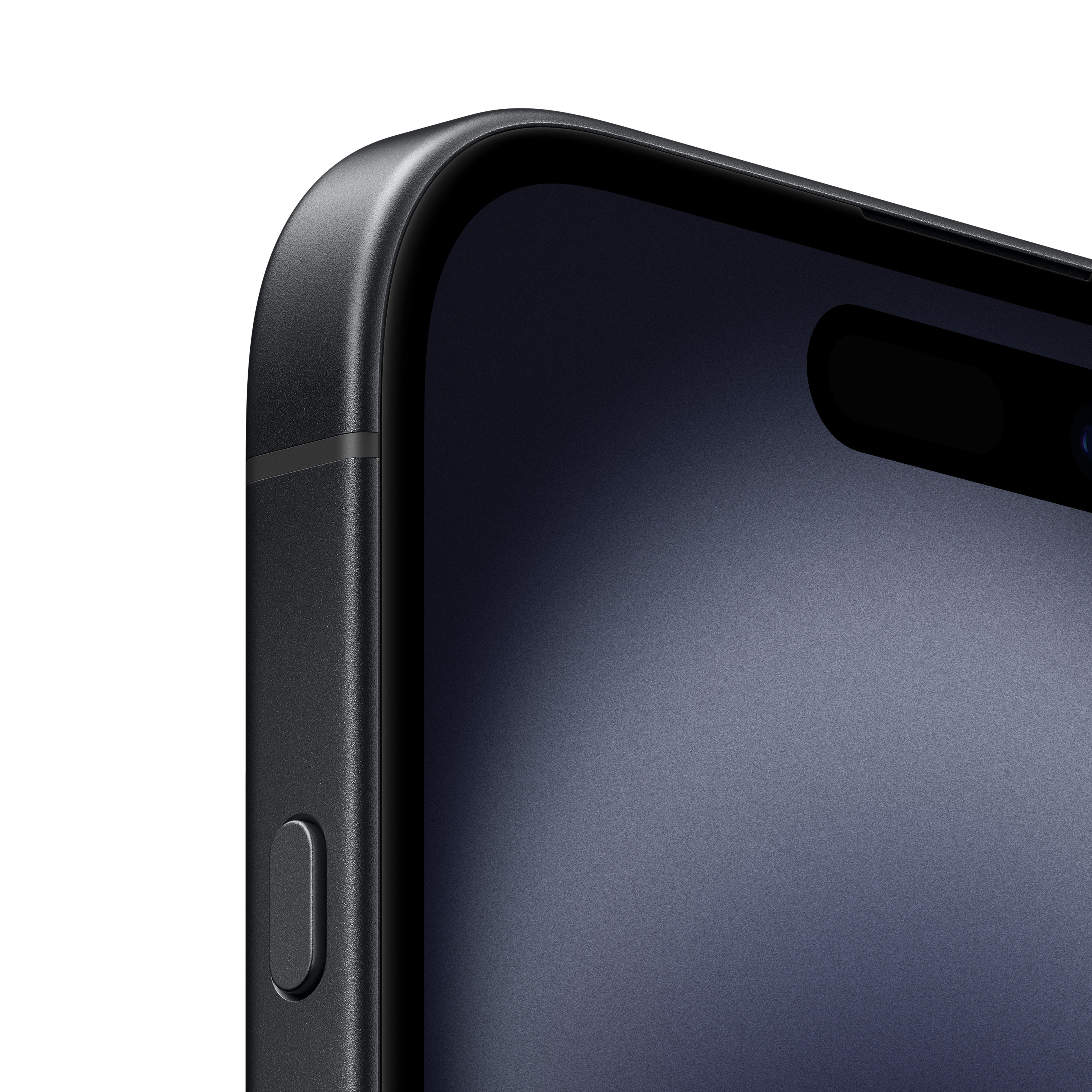 Primer plano de un smartphone negro con pantalla oscura. Se ve el borde y el botón del teléfono.