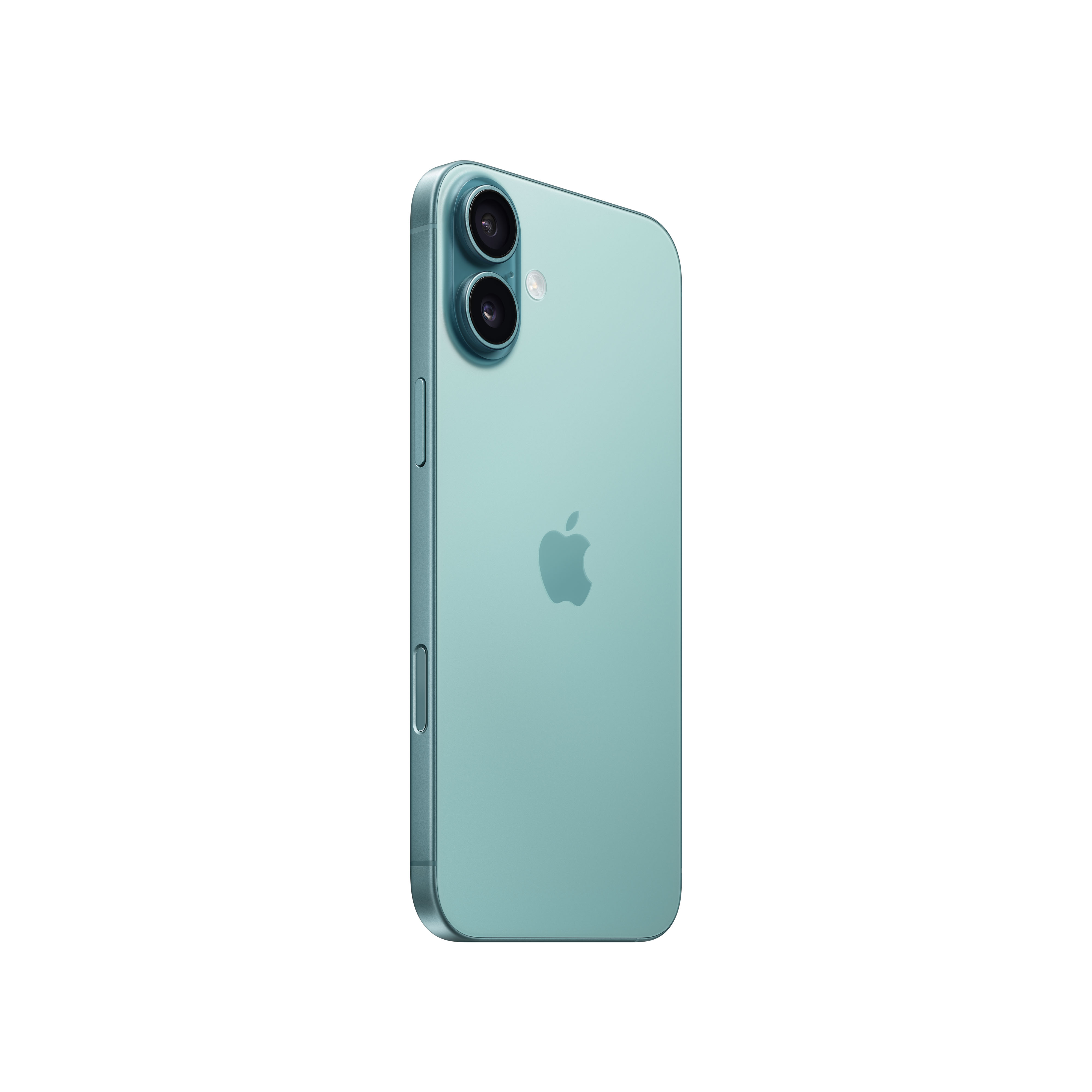 Un iPhone verde claro, visto desde atrás, mostrando la cámara y el logotipo de Apple.