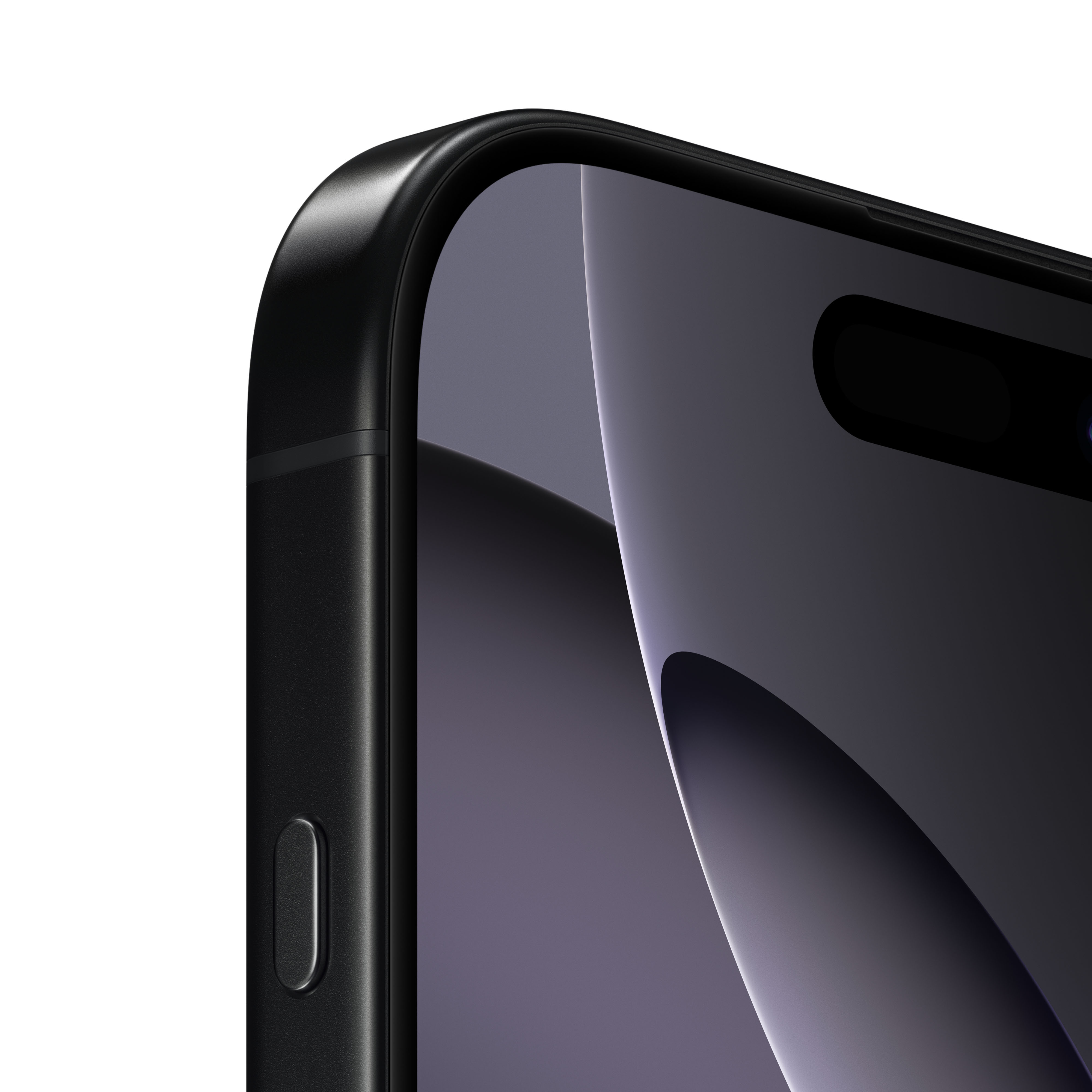 Primer plano de un smartphone negro. La pantalla está encendida, mostrando una imagen oscura, con una muesca en la parte superior.