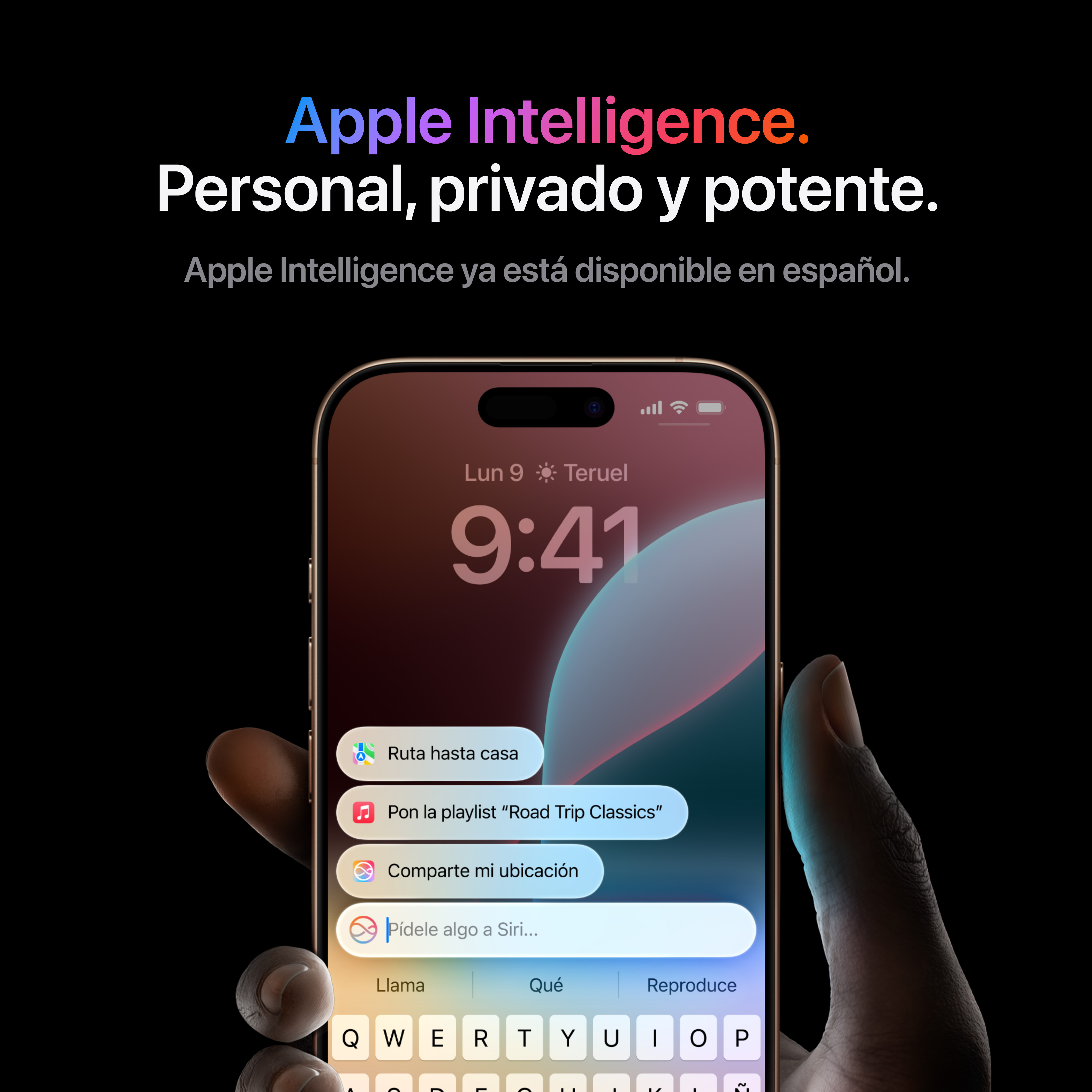 Una pantalla de teléfono muestra una interfaz de pantalla de inicio con un cuadro de sugerencias de Siri.